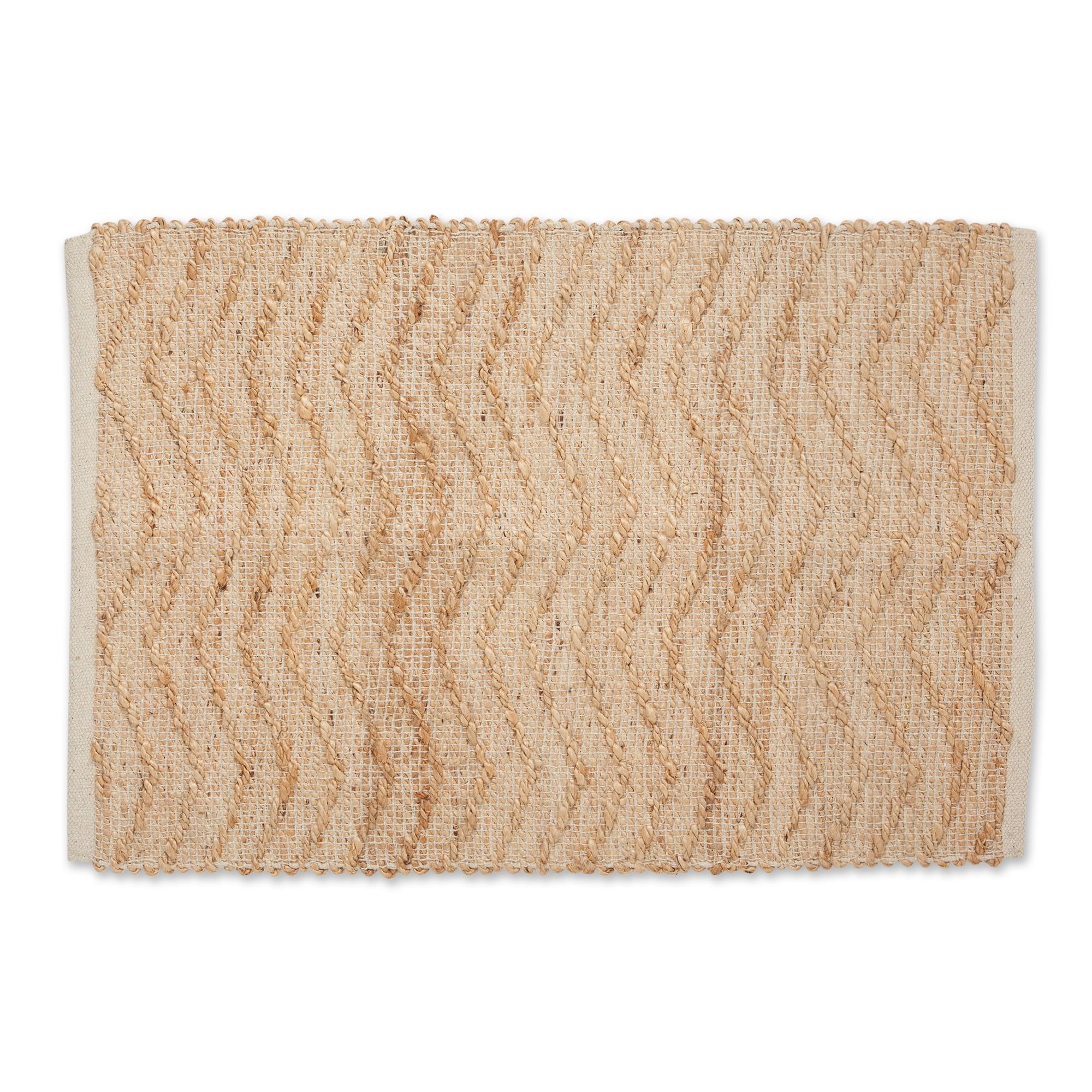 Off-White and Natural Jute Chevron Hand-Loomed Area Rug