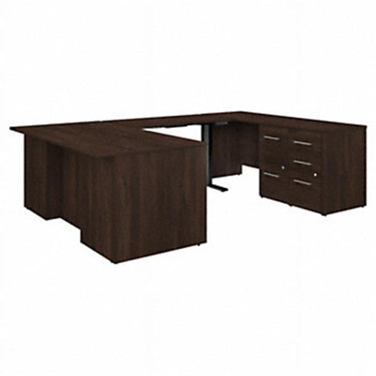 Contemporary Black Walnut U-Shaped Adjustable Desk with Storage