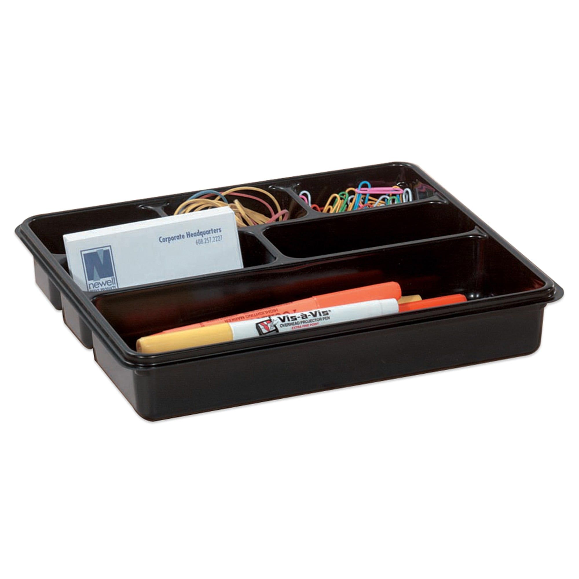 Black Plastic 6-Compartment Desk Organizer Tray