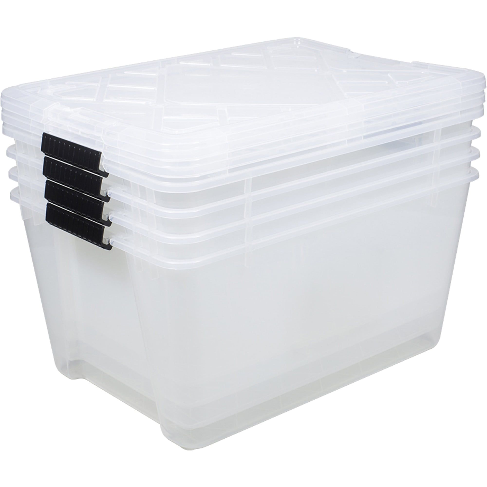 Clear Polypropylene 45 Qt Storage Containers with Latch Handles, Pack of 4