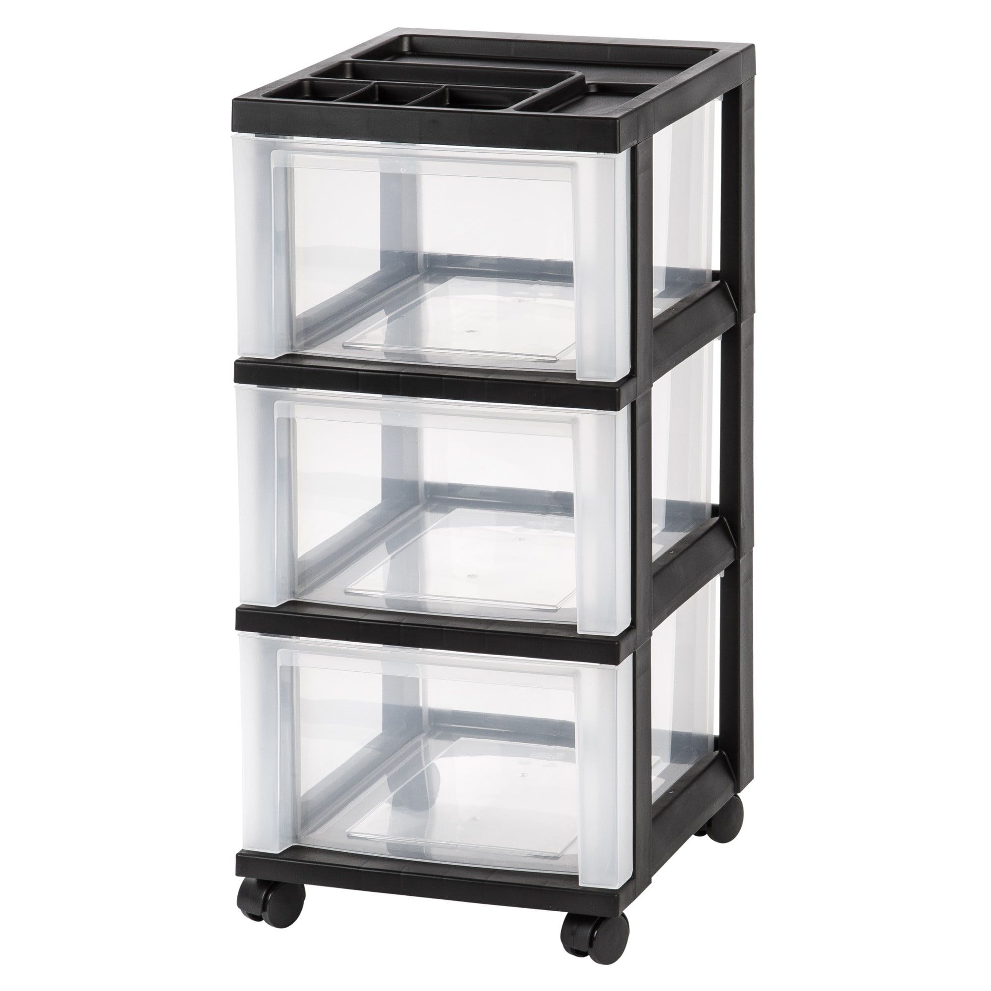 Extra Large Black Plastic Rolling Storage Cart with 3 Drawers