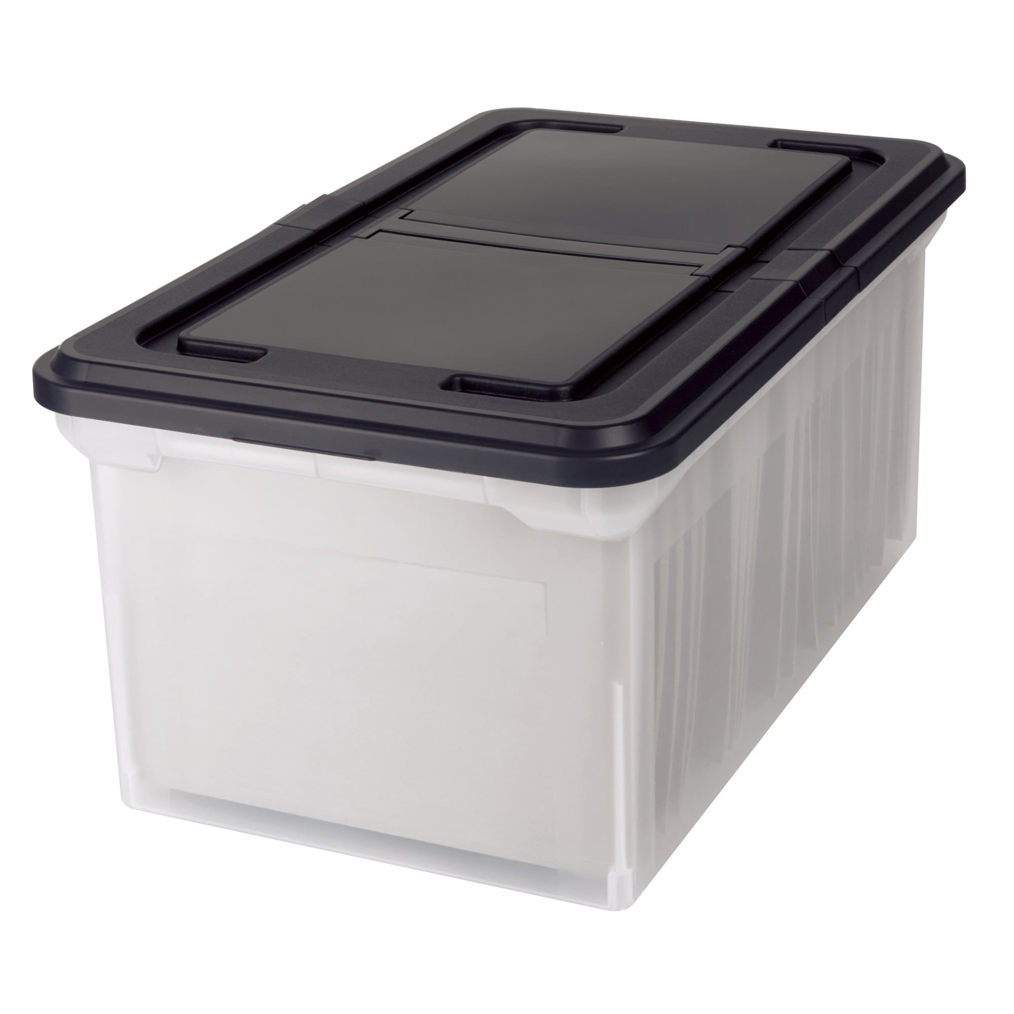 Medium Black and Clear Plastic Stackable File Tote Box