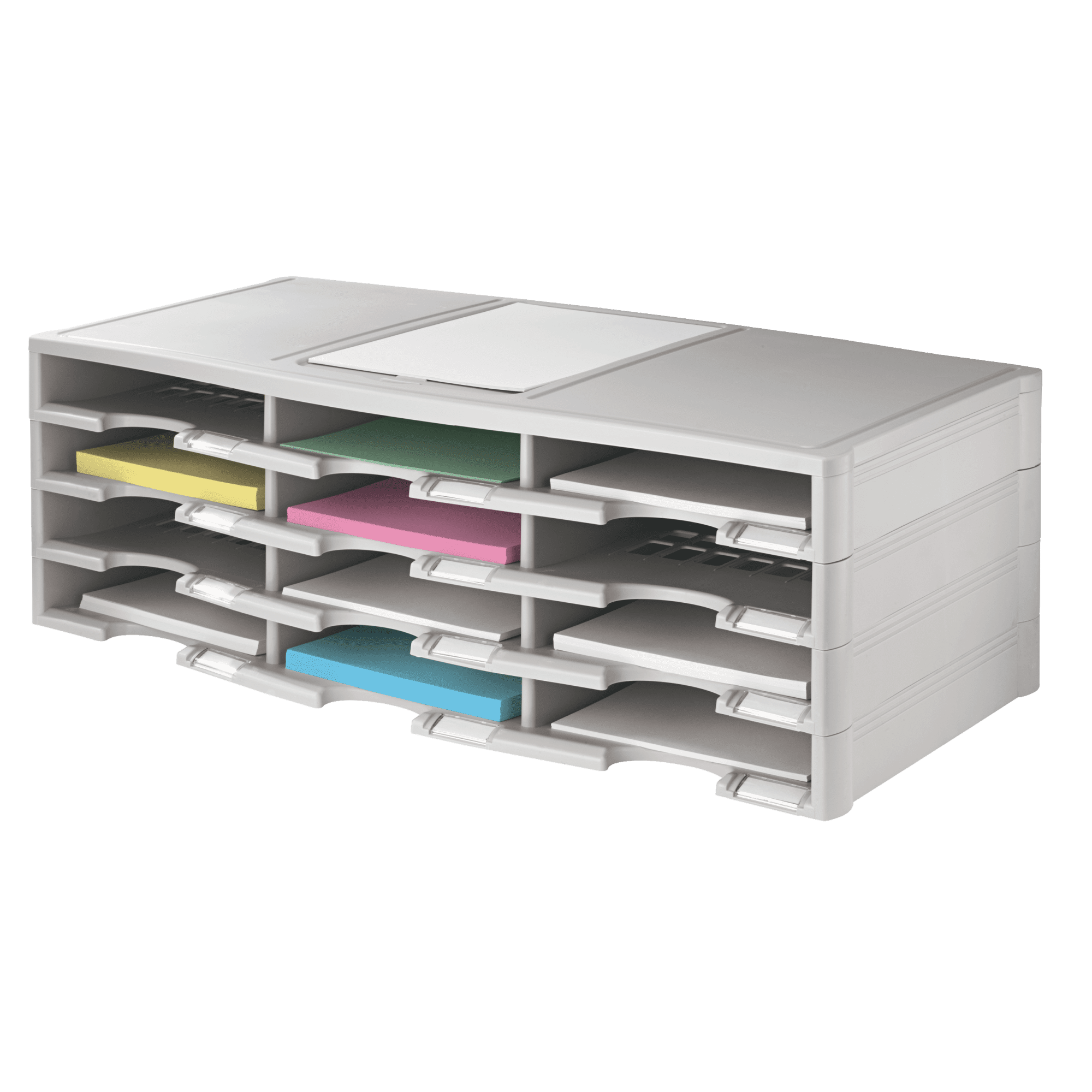 Gray Stackable Plastic 12-Compartment Literature Organizer