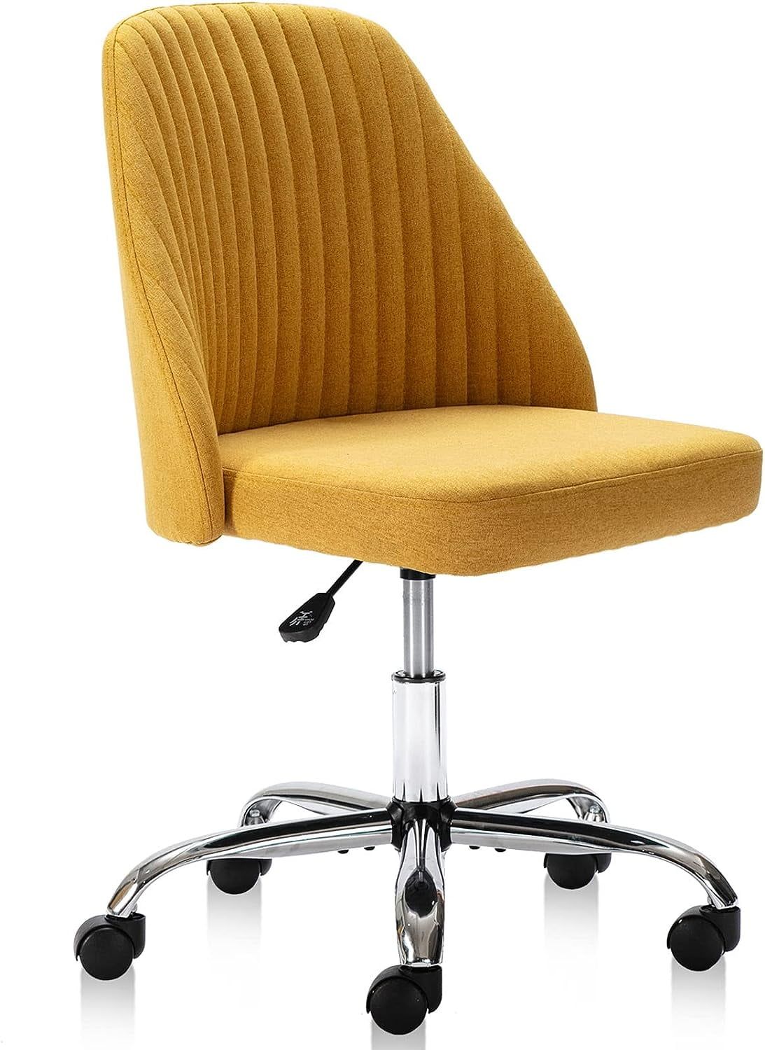 Modern Yellow Fabric Armless Swivel Task Chair