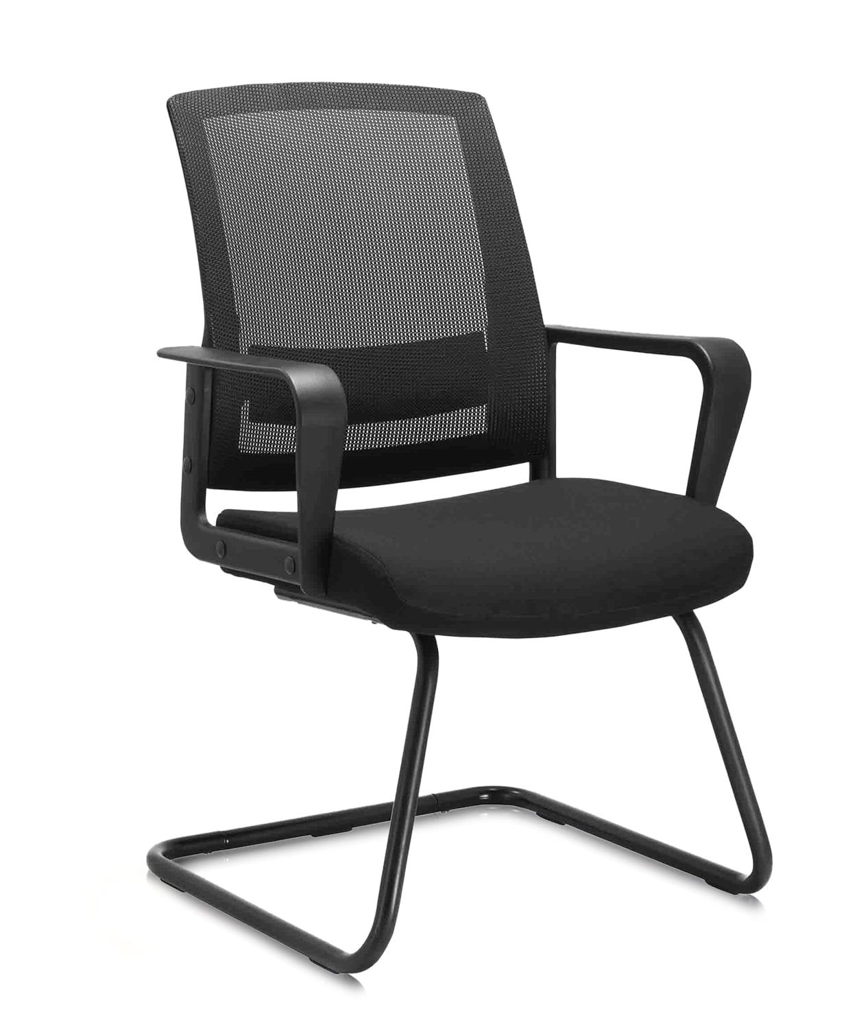 Black Mesh and Leather Ergonomic Office Chair with Metal Frame