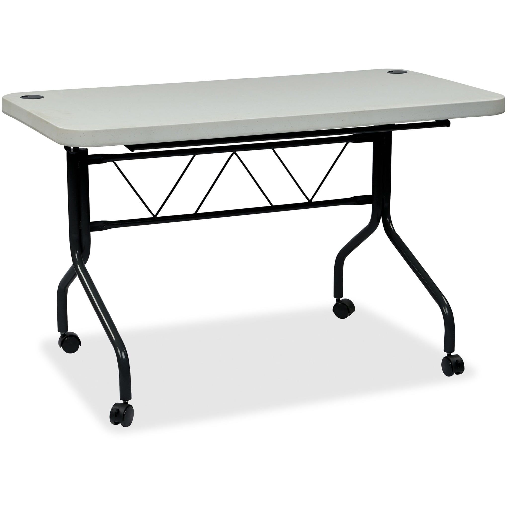 Contemporary 4' Grey Resin Flip-Top Table with Black Steel Frame