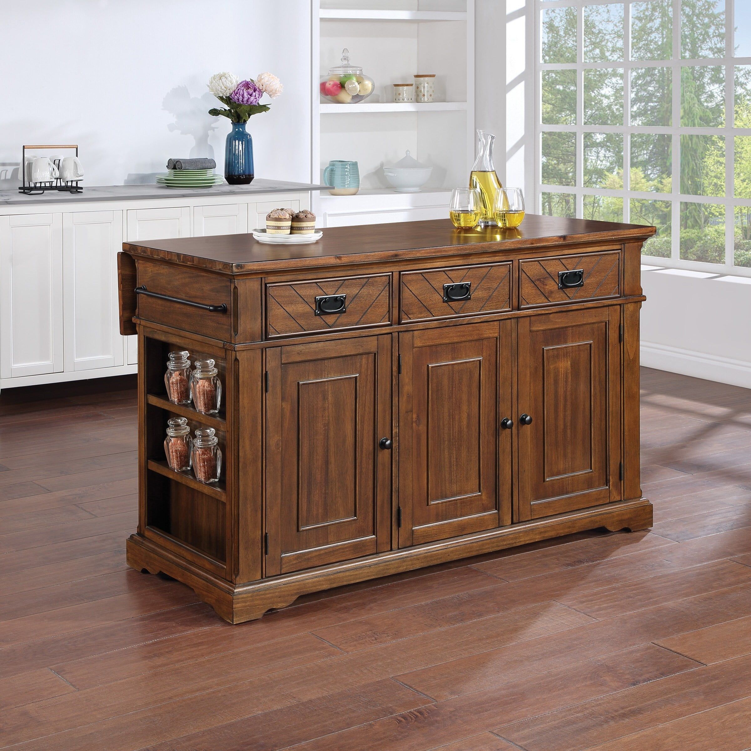 Palisade Oak Finish Farmhouse Kitchen Island with Storage