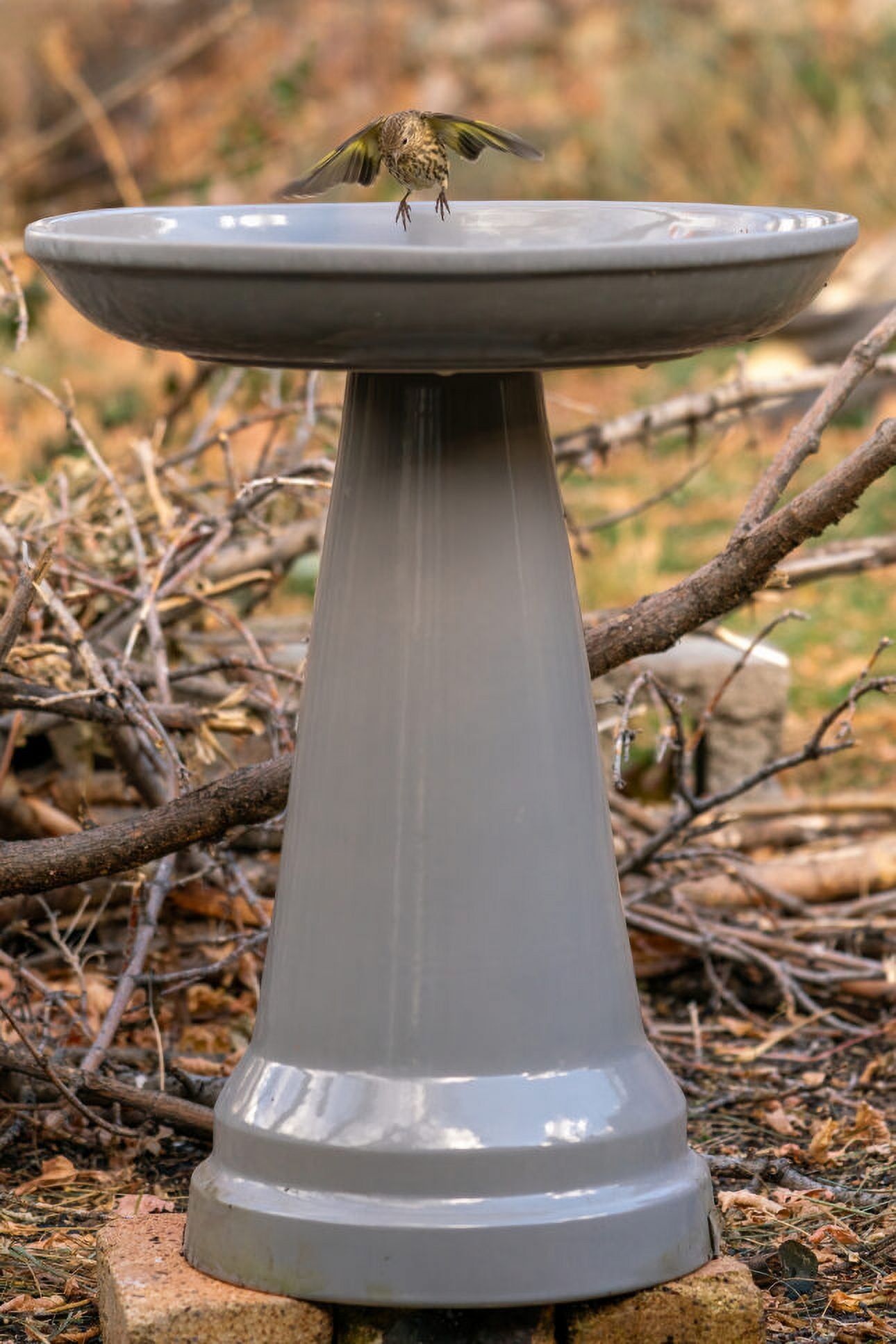 Gray Ceramic Locking Top Bird Bath Stand