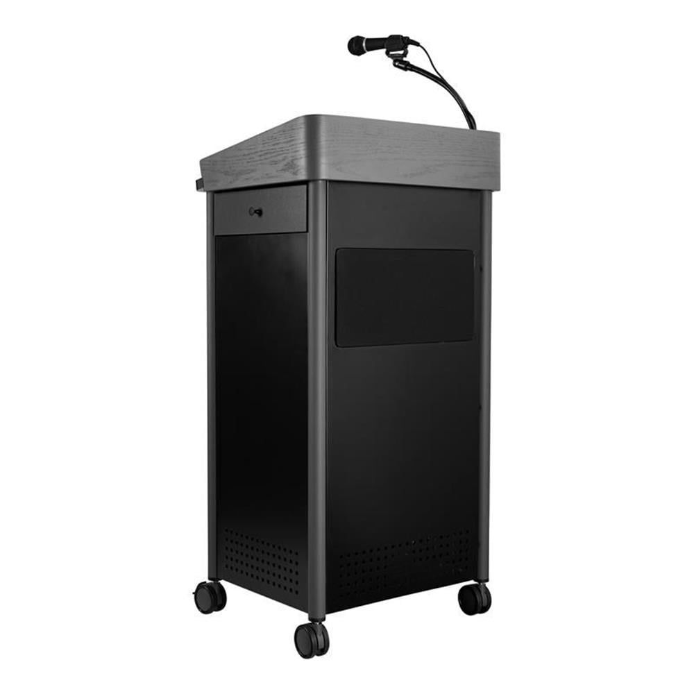 Charcoal and Black Steel Multimedia Lectern with Sound System