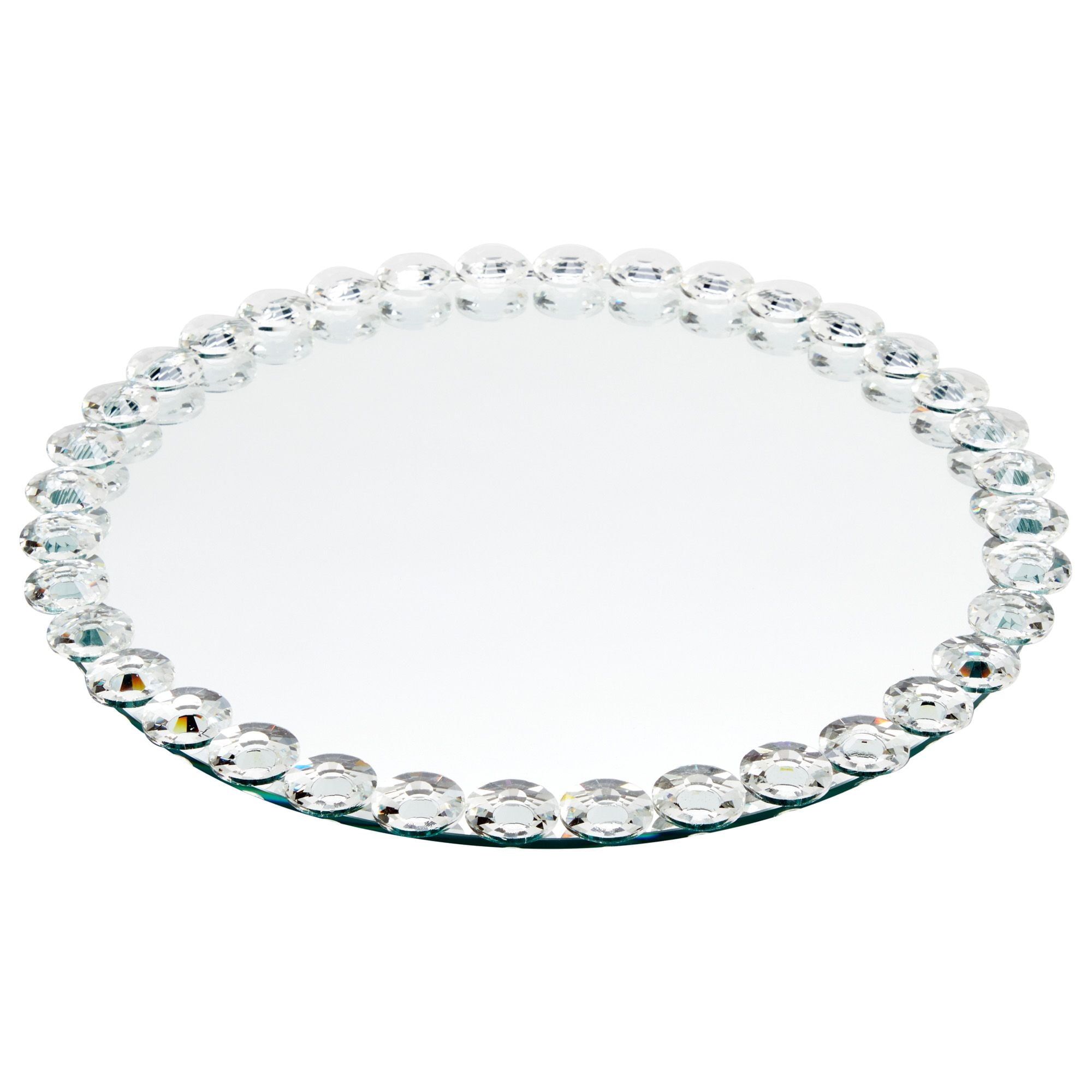 12-Inch Round Crystal Bead Mirrored Vanity Tray