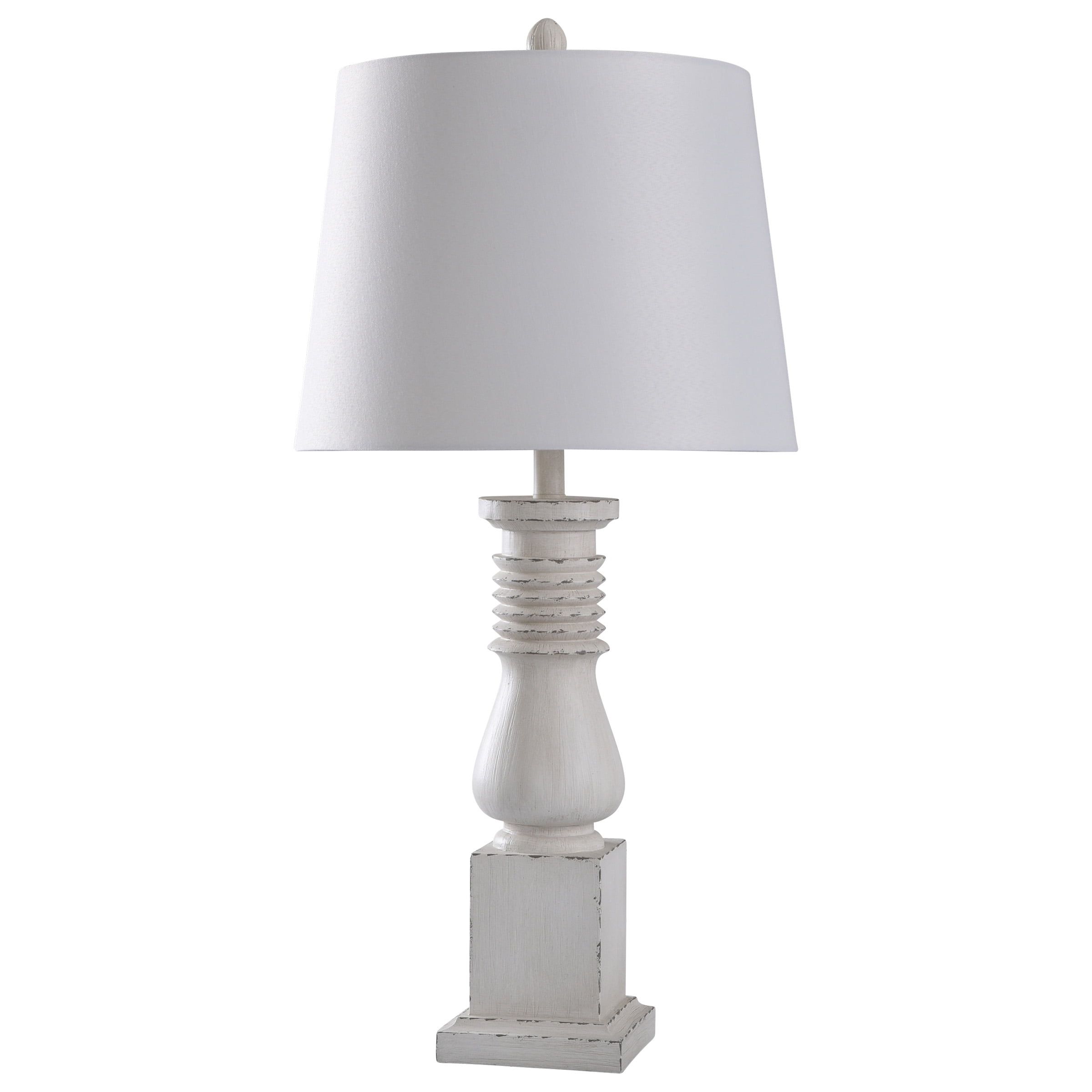 33" White Distressed Cast Table Lamp with Fabric Shade