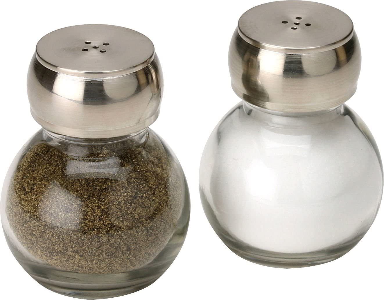 Clear Glass and Stainless Steel Round Salt & Pepper Shaker Set