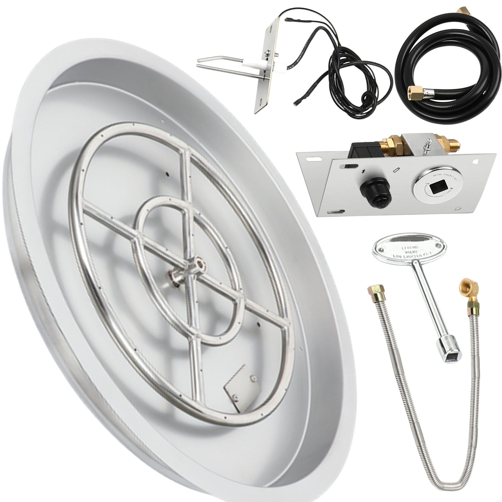 25" Stainless Steel Round Fire Pit Pan with Ignition Kit