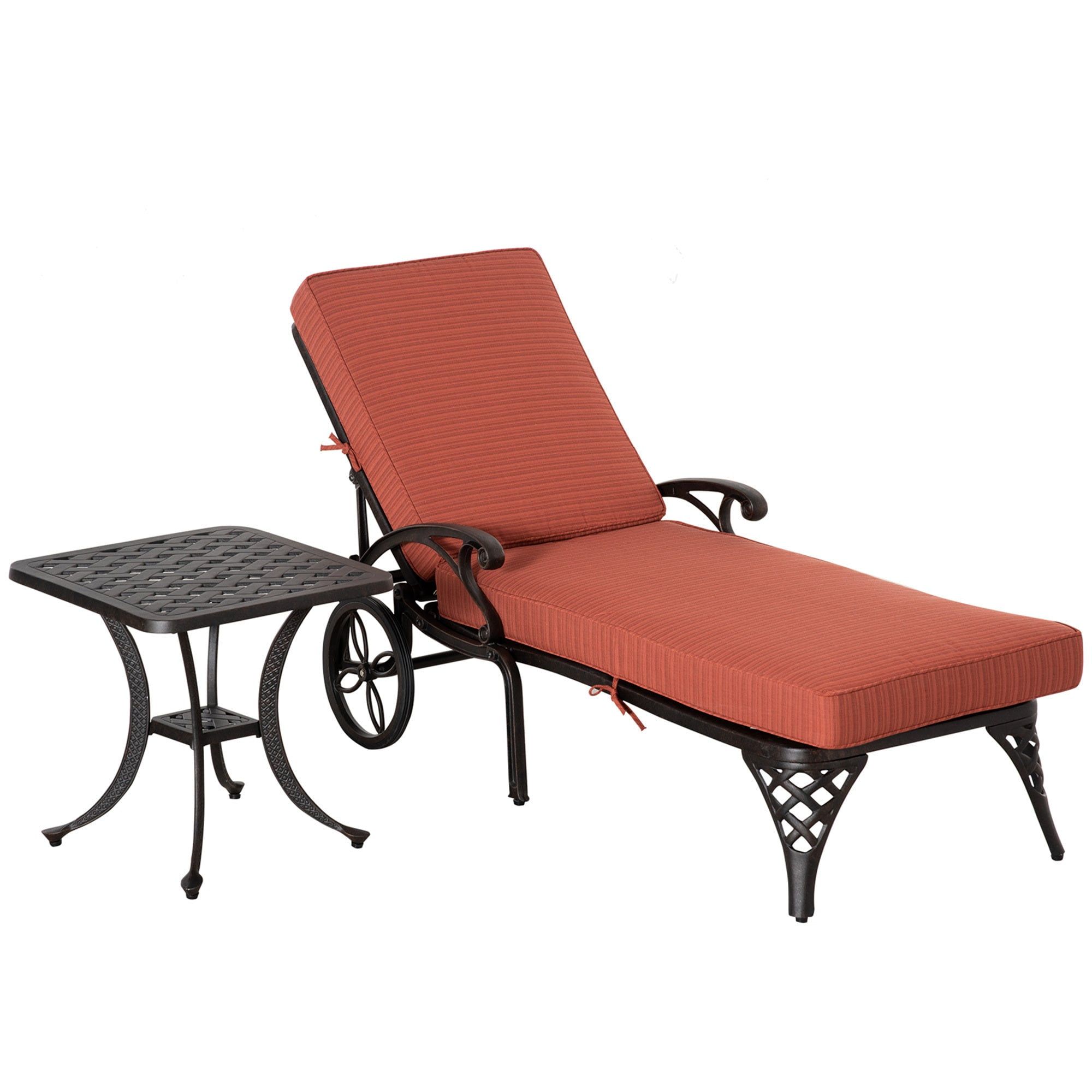 Red Aluminum Chaise Lounge with Cushions and Side Table