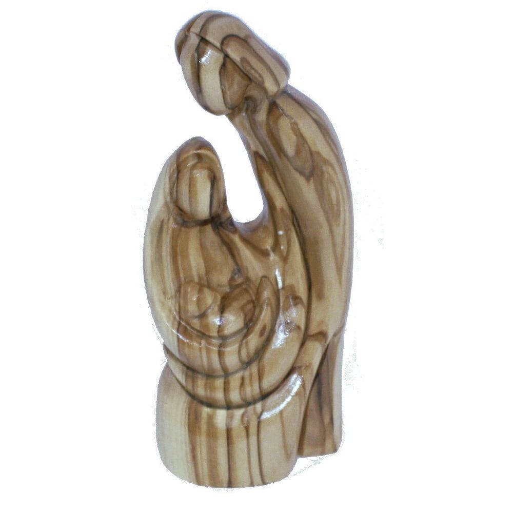 Hand-Carved Olive Wood Holy Family Abstract Statue