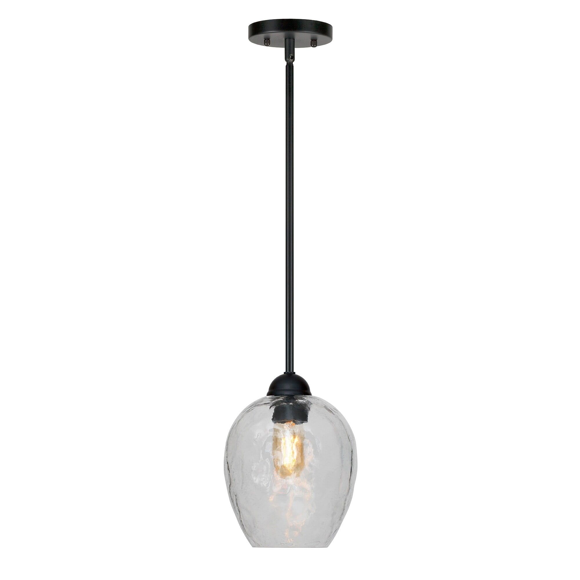 Olivia Mini Black Pendant with Clear Hammered Glass Shade