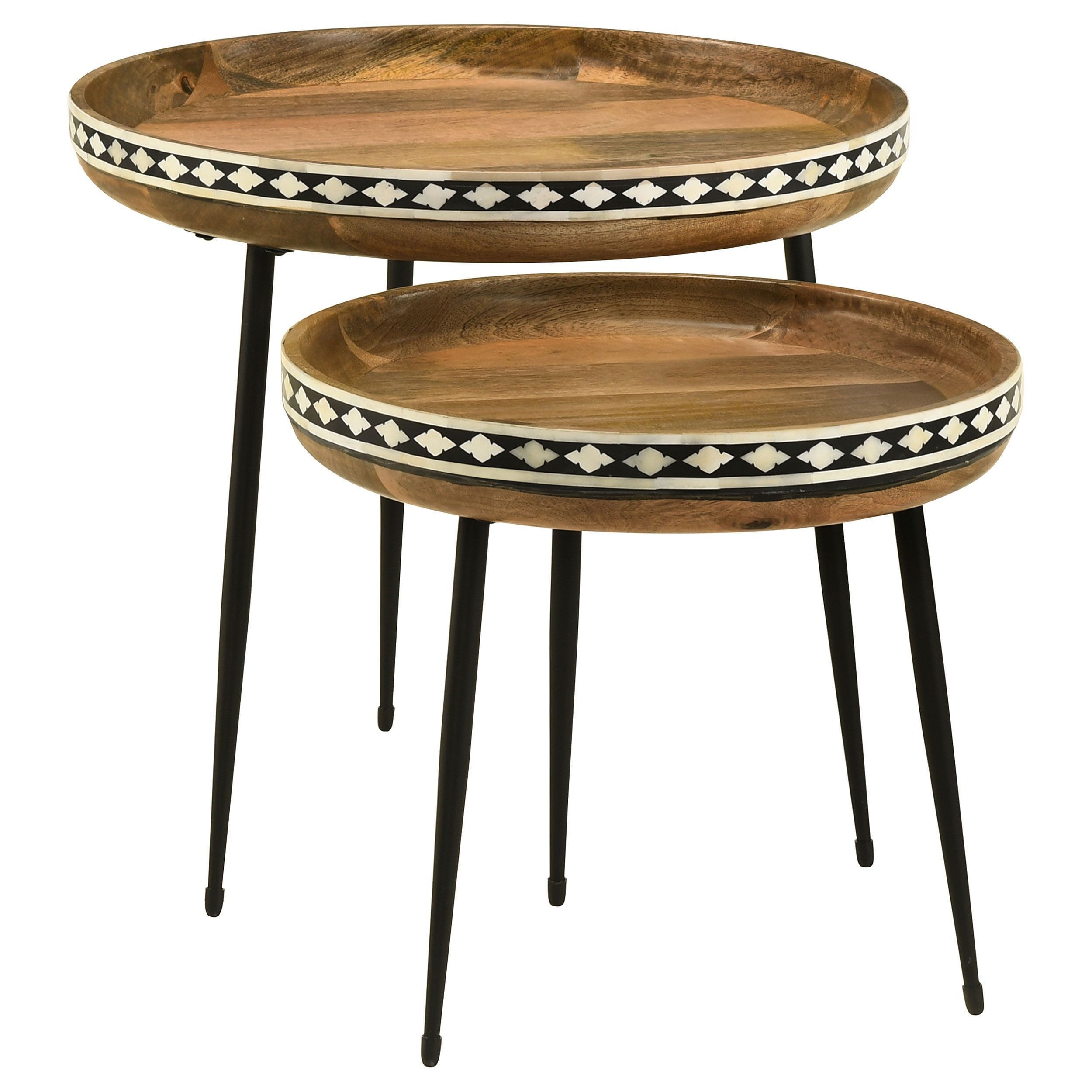 Ollie Round Brown Wood and Metal Nesting Tables