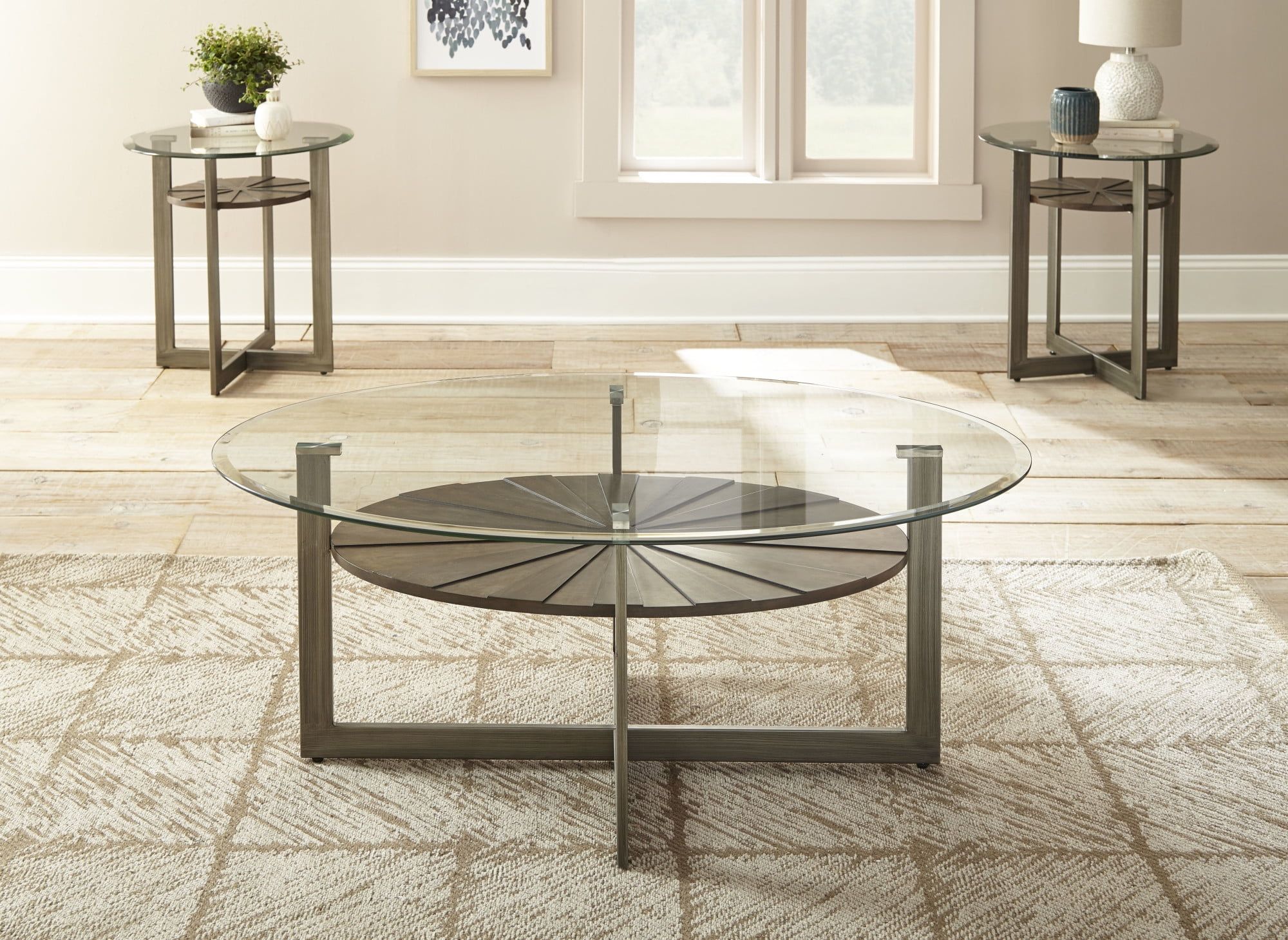 Olson 48" Brown Wood and Glass 3-Piece Table Set