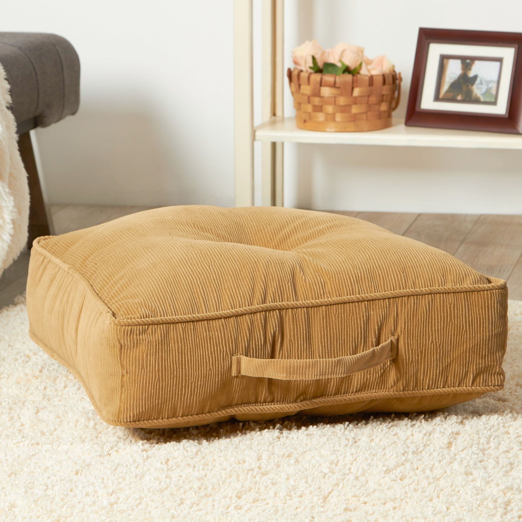 Omaha Buff Microfiber 21" Square Overstuffed Floor Cushion