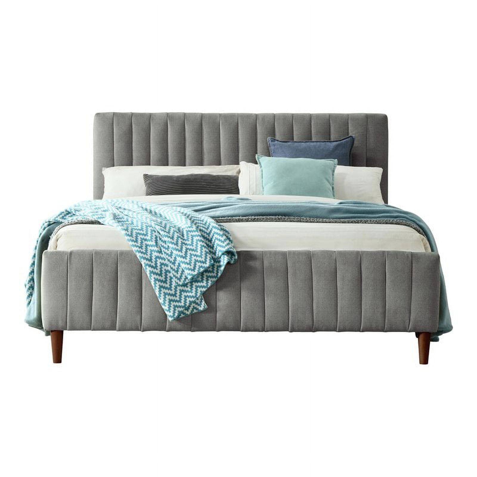 Chic Gray Velvet Upholstered Queen Bed with Tufted Headboard