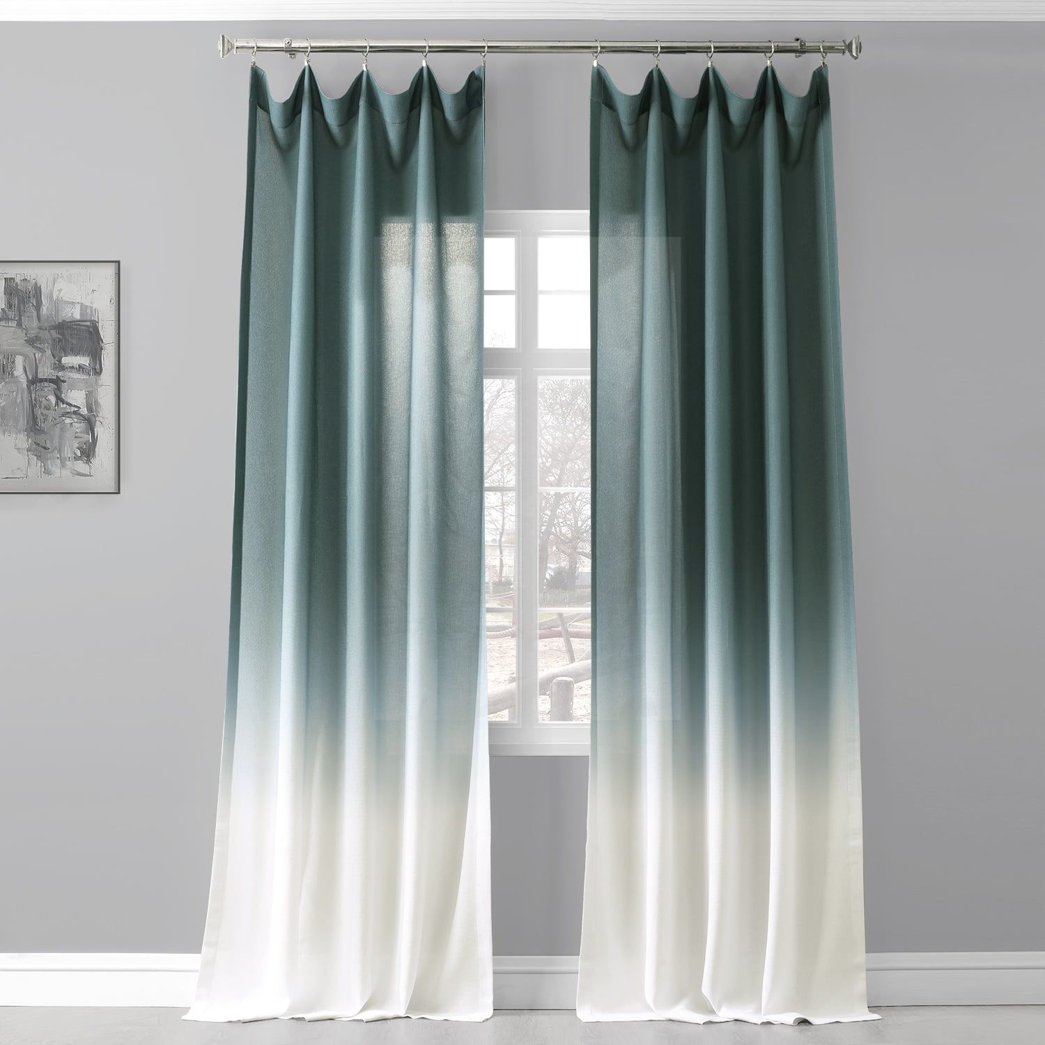 Ombre Aqua 108" Light-Filtering Faux Linen Curtain Panel