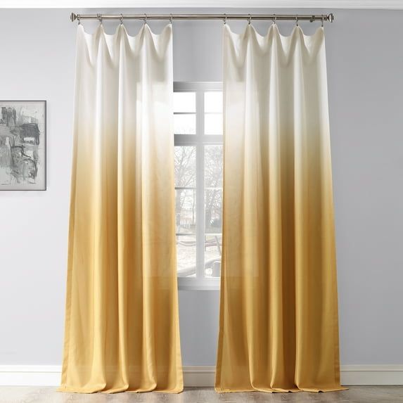 Ombre Gold and White Faux Linen Light-Filtering Curtain Panel