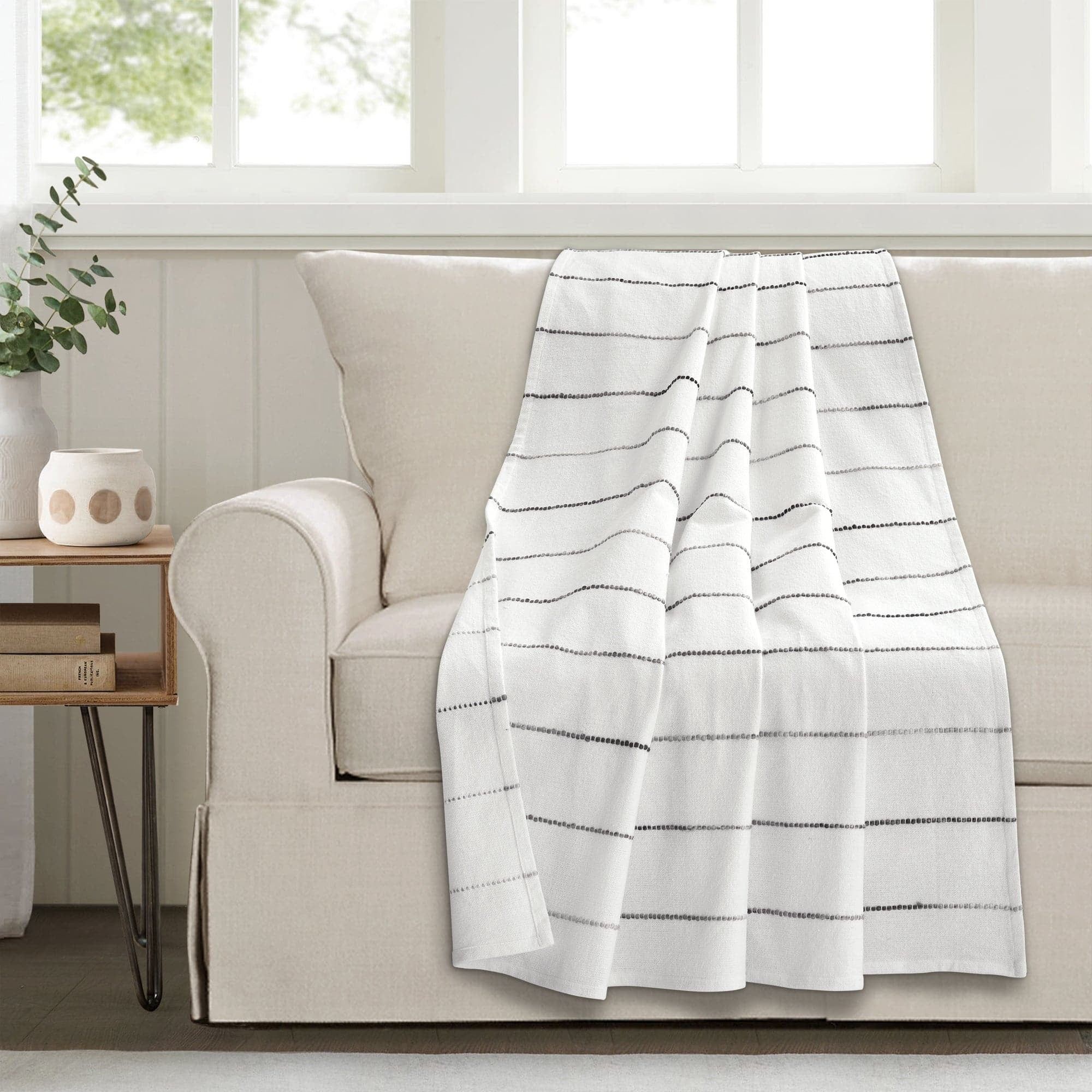 Gray and White Cotton Reversible Throw Blanket 60" x 50"