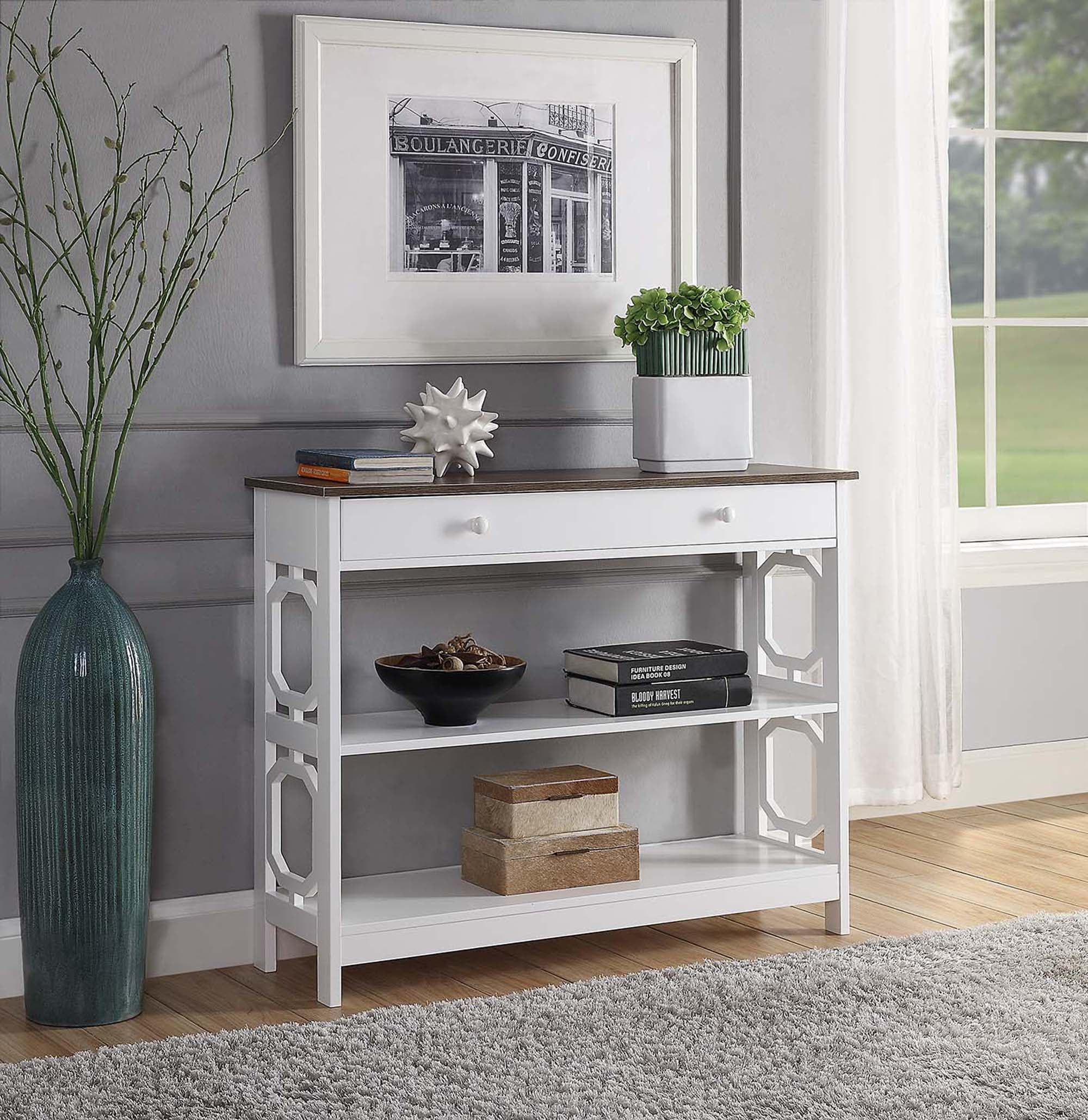 Omega White Wood and Metal Console Table with Storage