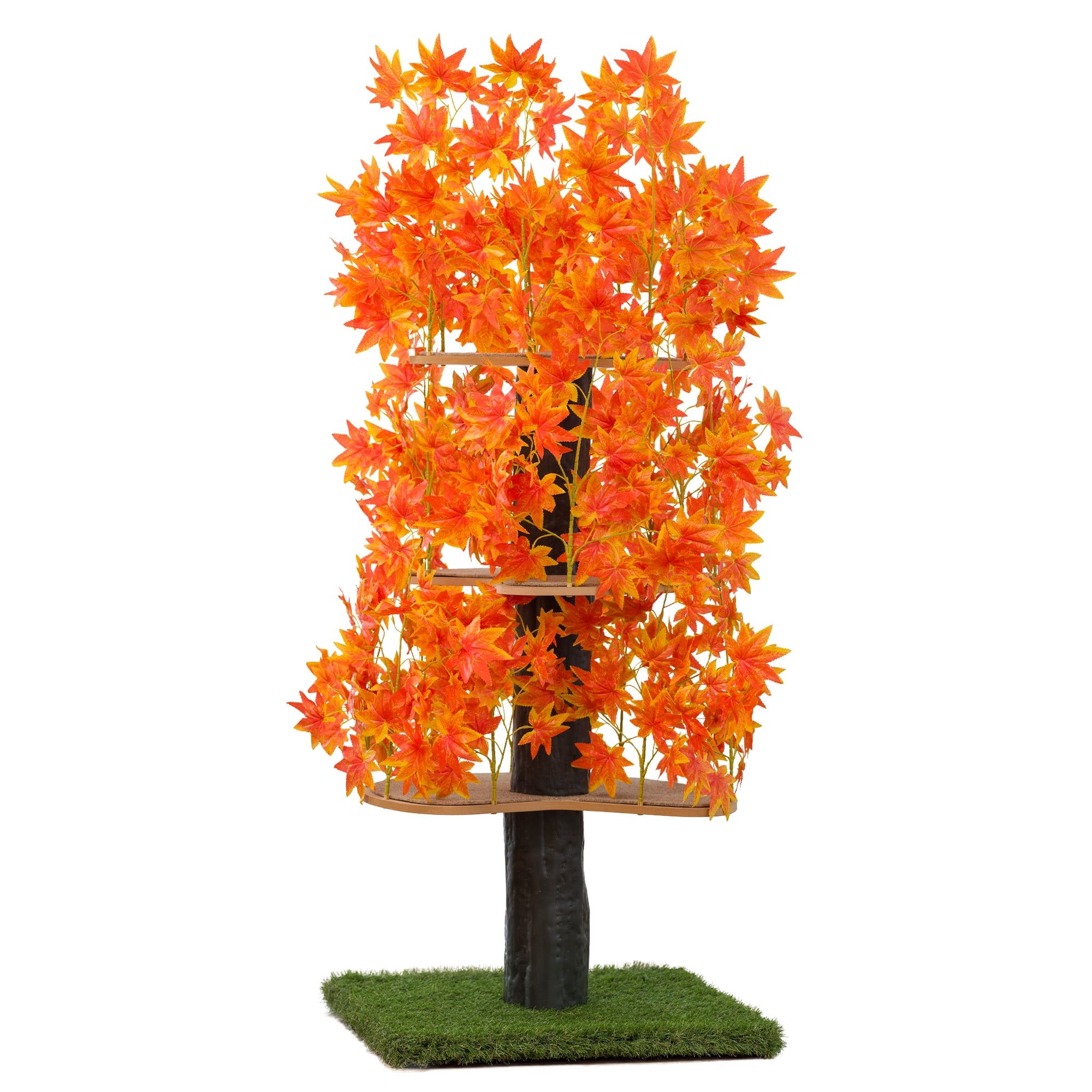 Orange Blaze Multi-Level Outdoor Cat Tree House with Leaves