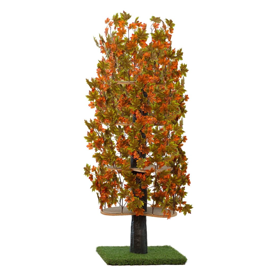 Extra Large Green and Orange Faux Leaf Multi-Level Cat Tree