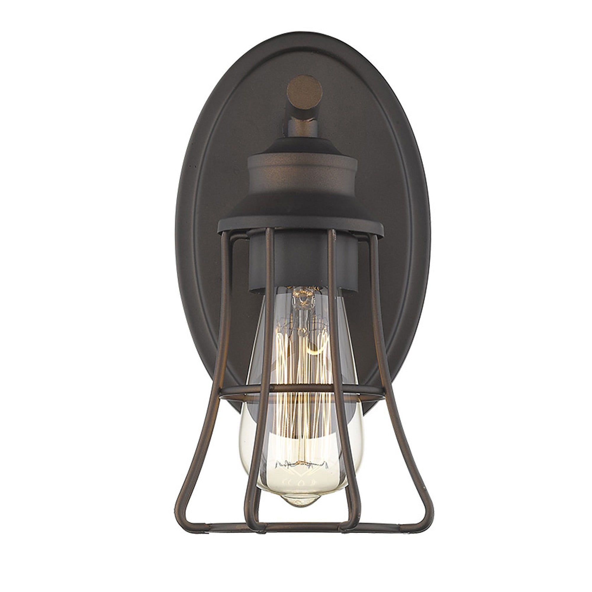 Bronze Steel Direct Wired Electric Wall Sconce with Black Shade