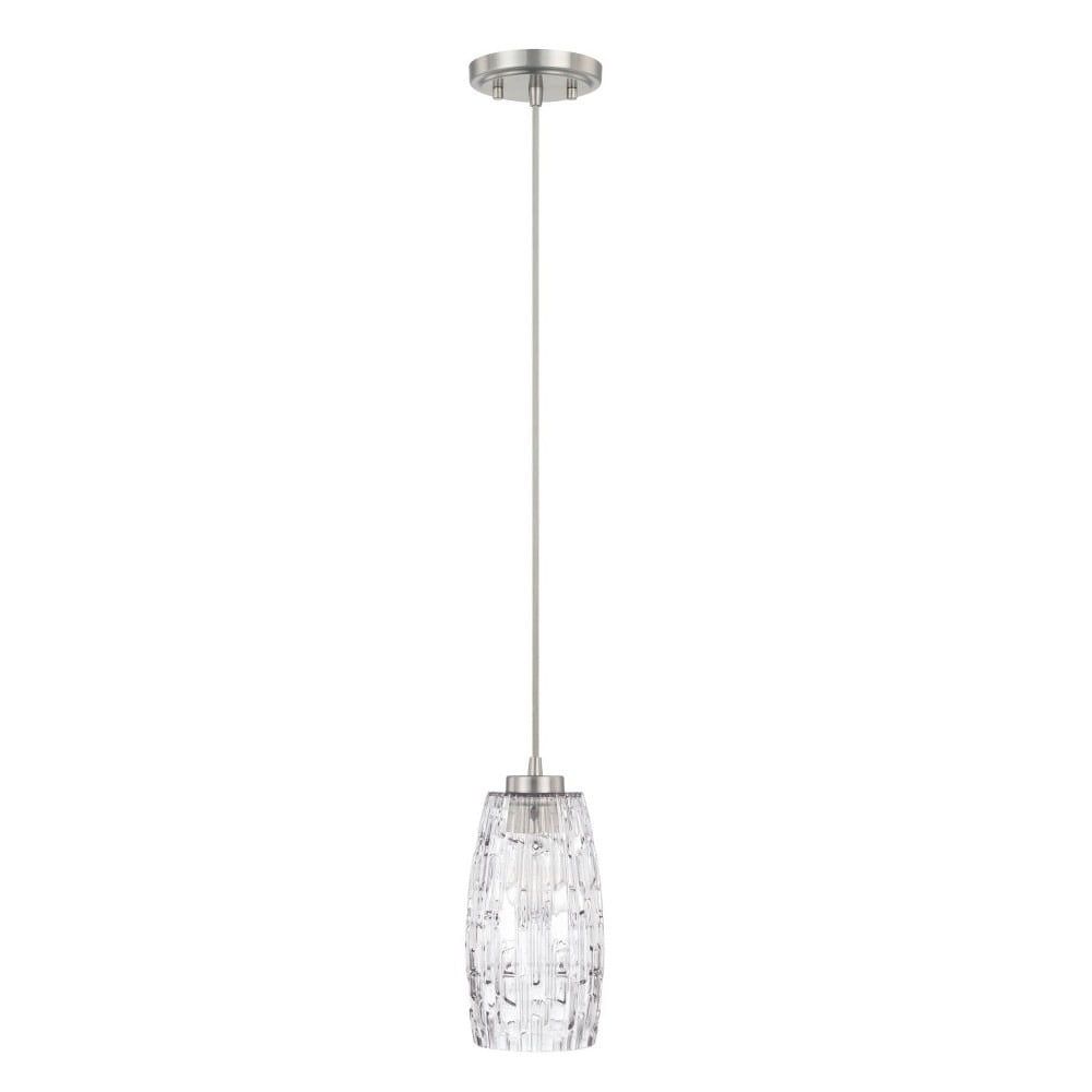 Brushed Nickel One-Light Pendant with Clear Embossed Glass