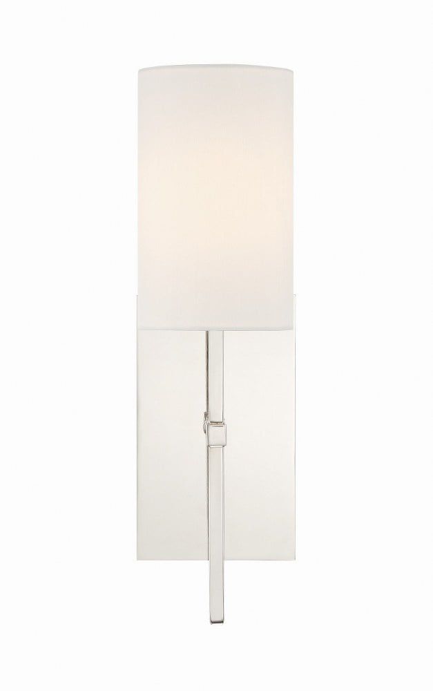 Polished Nickel 1-Light Sconce with White Silk Shade