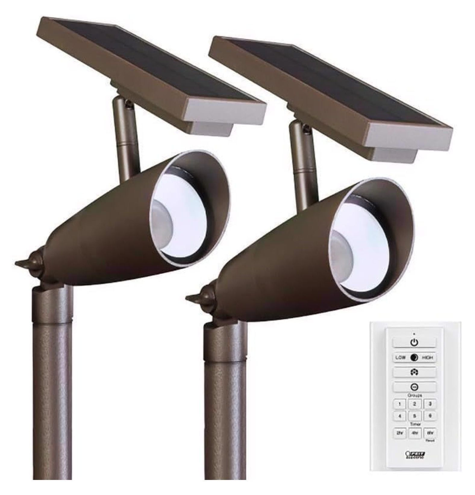 Bronze Solar Powered LED Spotlights with Remote, 2-Pack