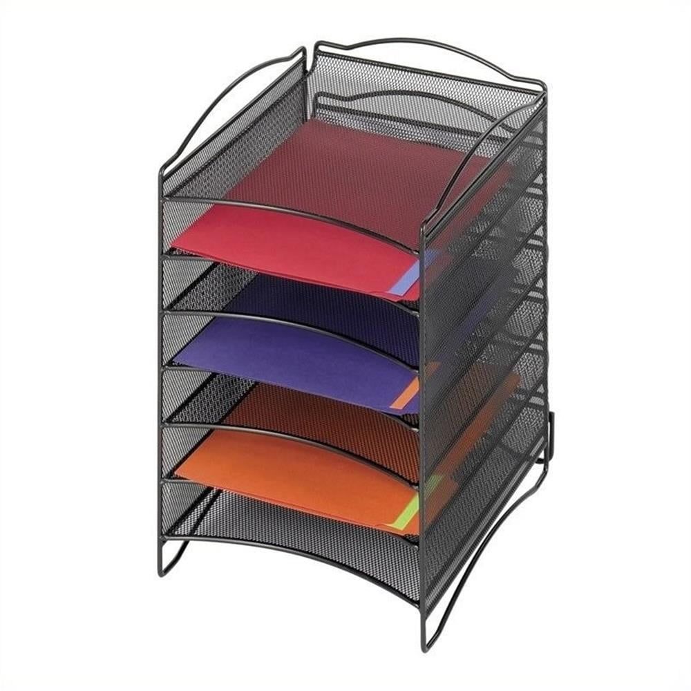 Black Steel Mesh 6-Compartment Letter Size Organizer