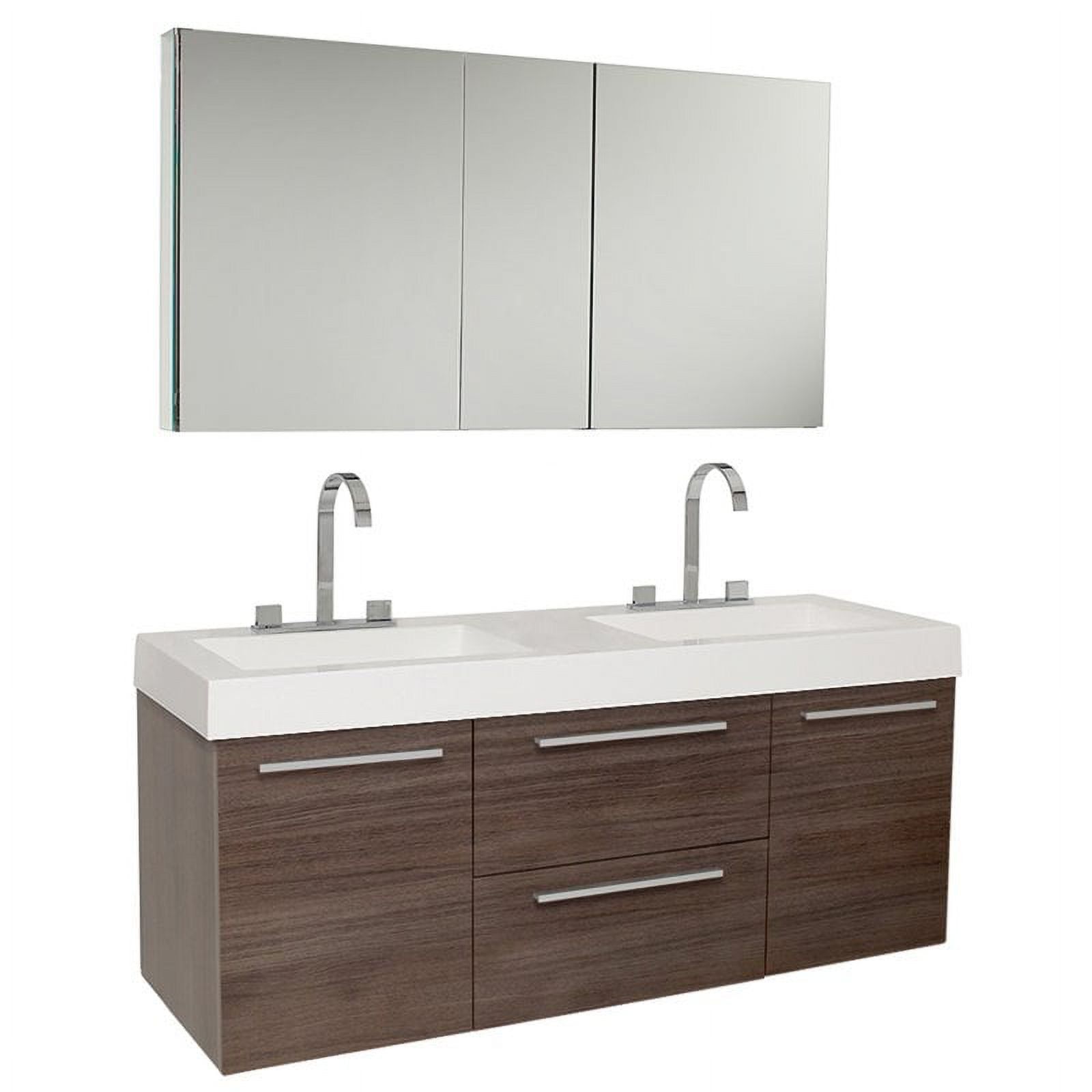 Sleek 54" Gray Oak Double Sink Wall-Mount Vanity Set with Acrylic Top