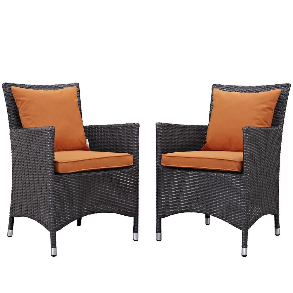 Convene Espresso Orange Synthetic Rattan Outdoor Patio Armchair Set