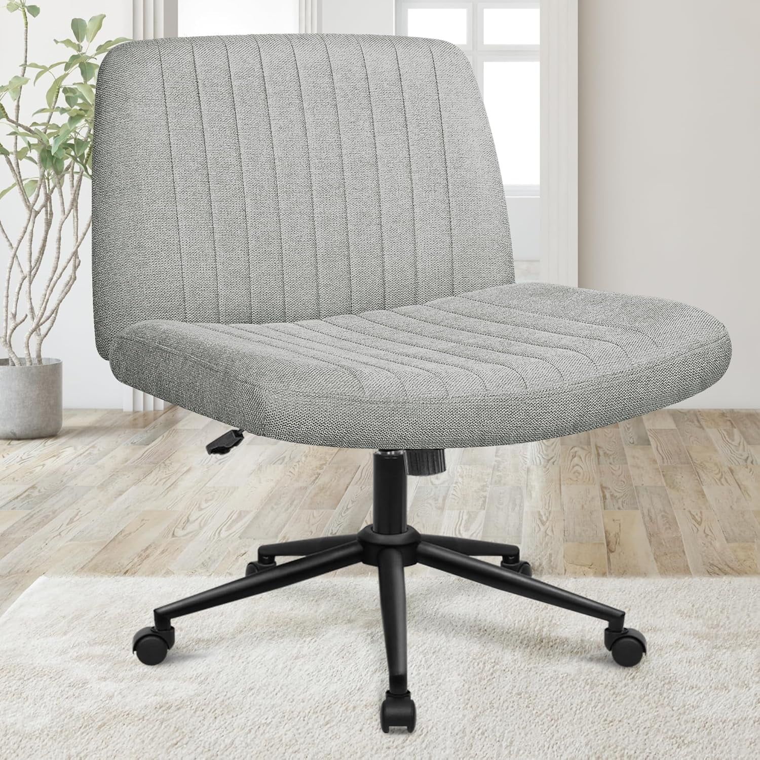 Gray Fabric Armless Ergonomic Swivel Desk Chair