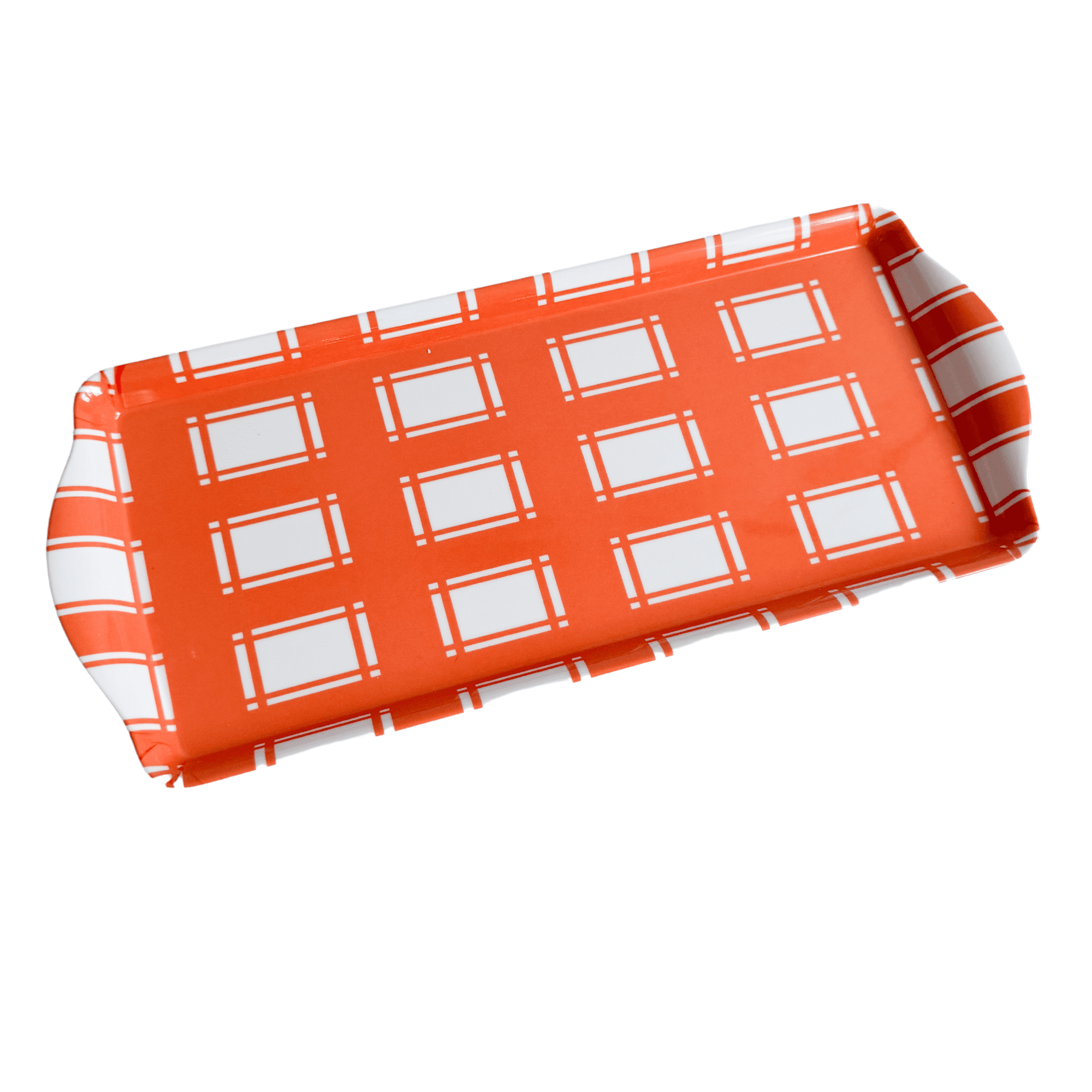 Orange Plaid Gingham Melamine Serving Tray with Handles