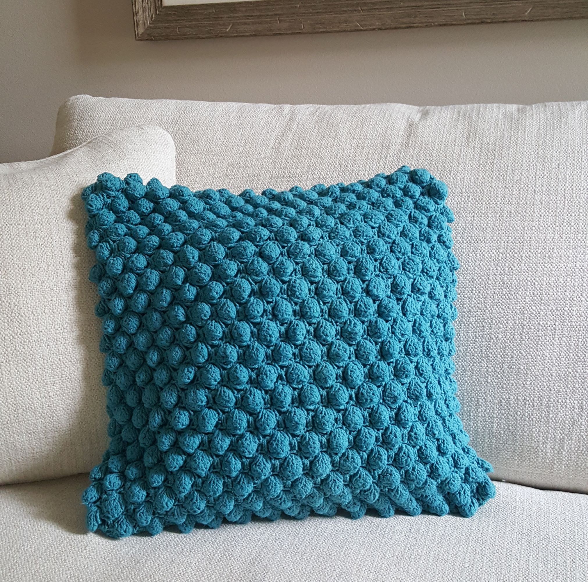 Teal Hand Looped Cotton 18" Square Throw Pillow