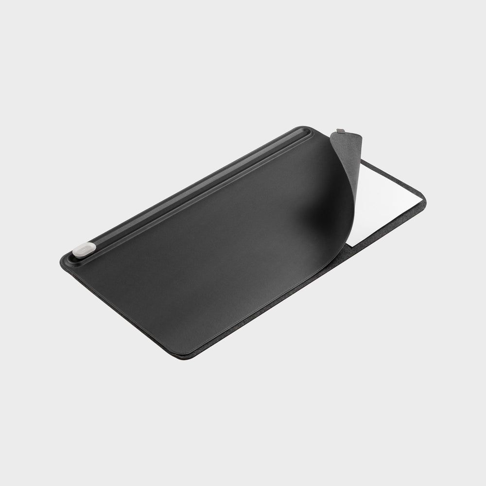 Medium Black Faux Leather Desk Mat with Document Hideaway