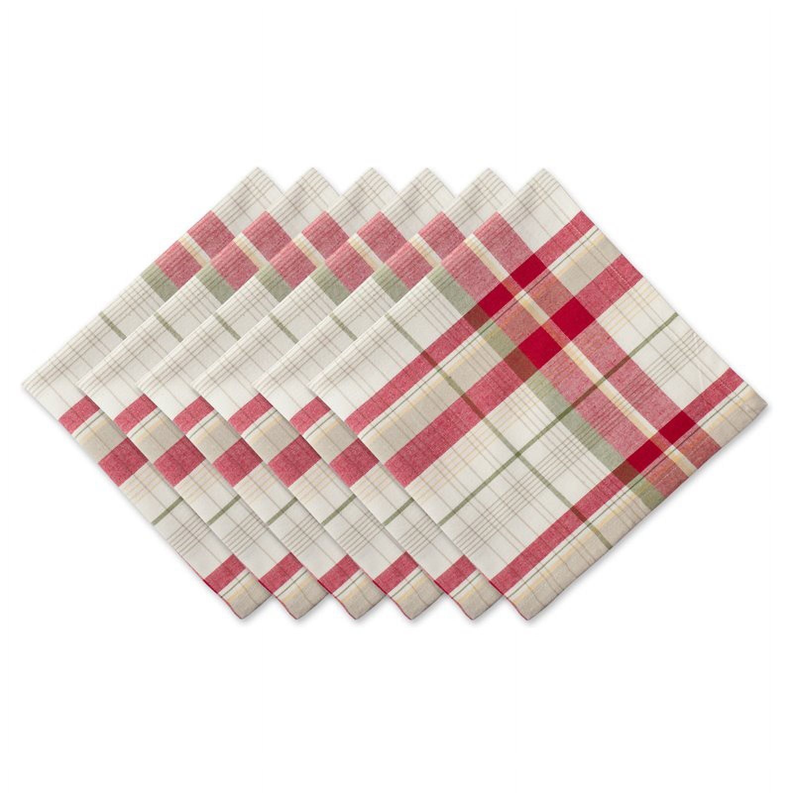 Red and Taupe Plaid Cotton Napkin Set, 20x20, 6 Piece