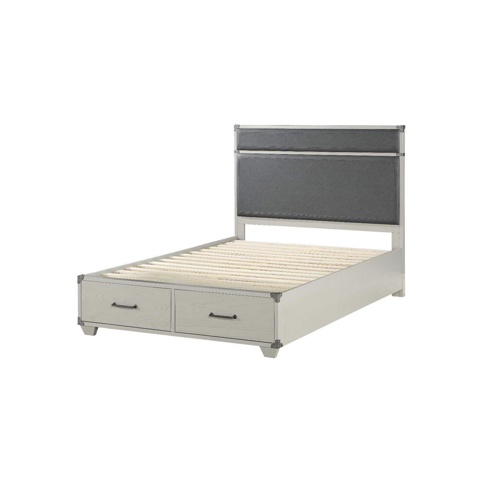 Contemporary Gray Upholstered Full Bed with Storage Drawers