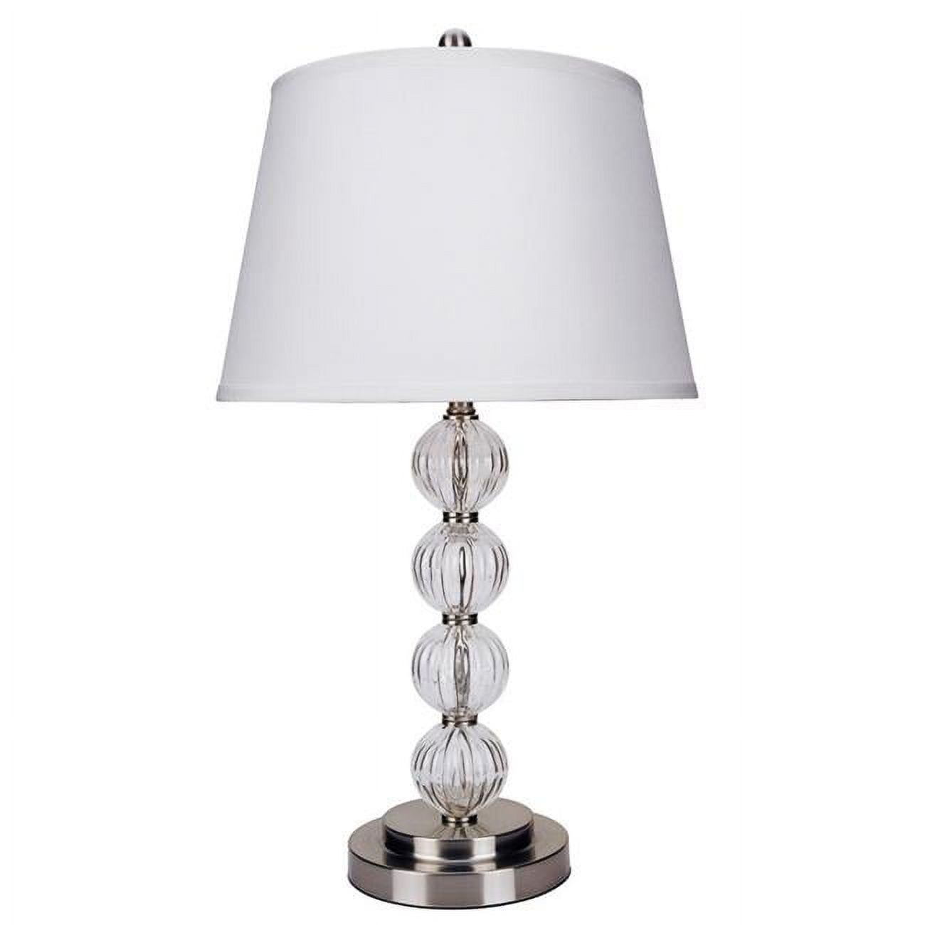 Satin Nickel Modern Bedside Lamp with Linen Bell Shade