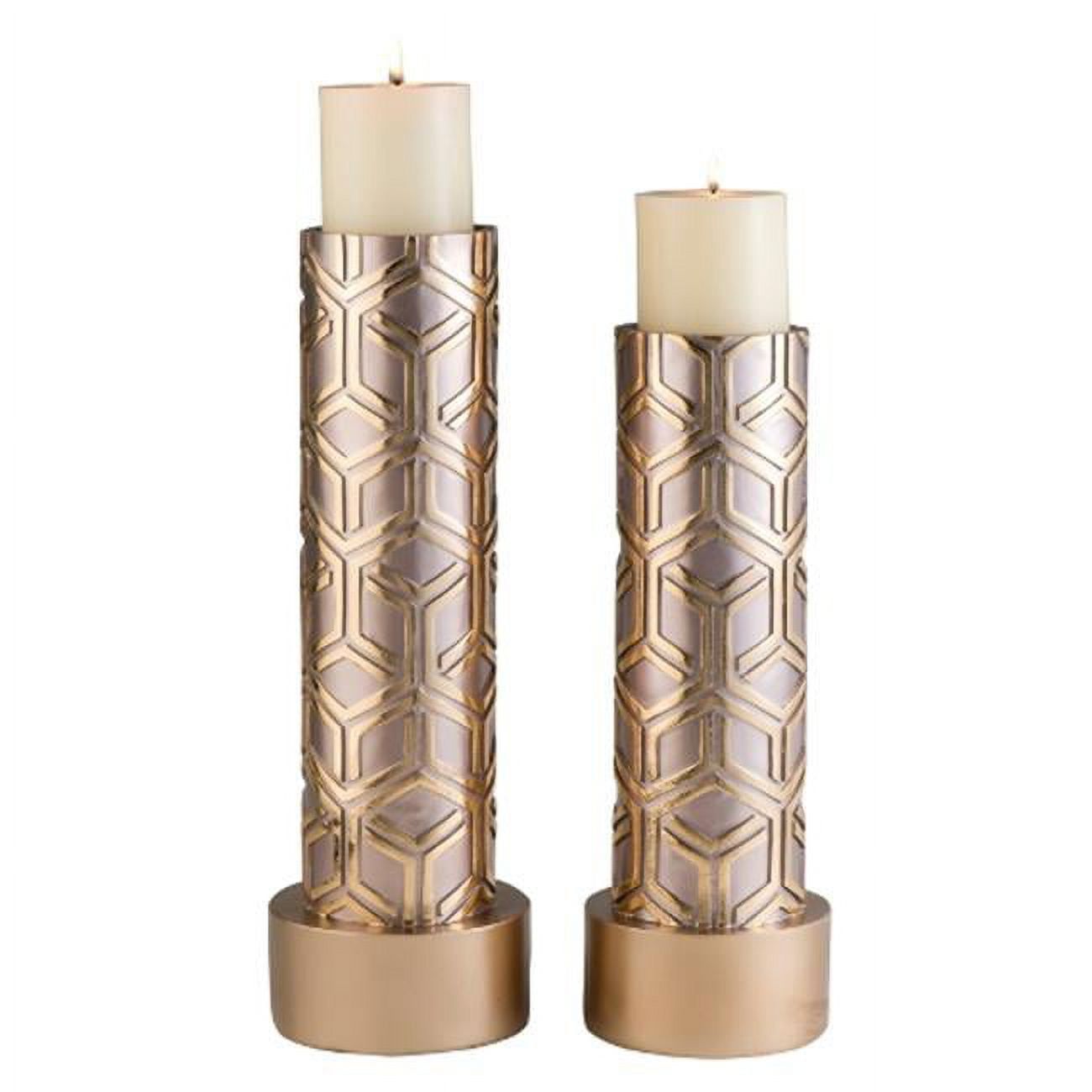 Rose Gold Bamboo Weave Polyresin Candleholders Set of 2