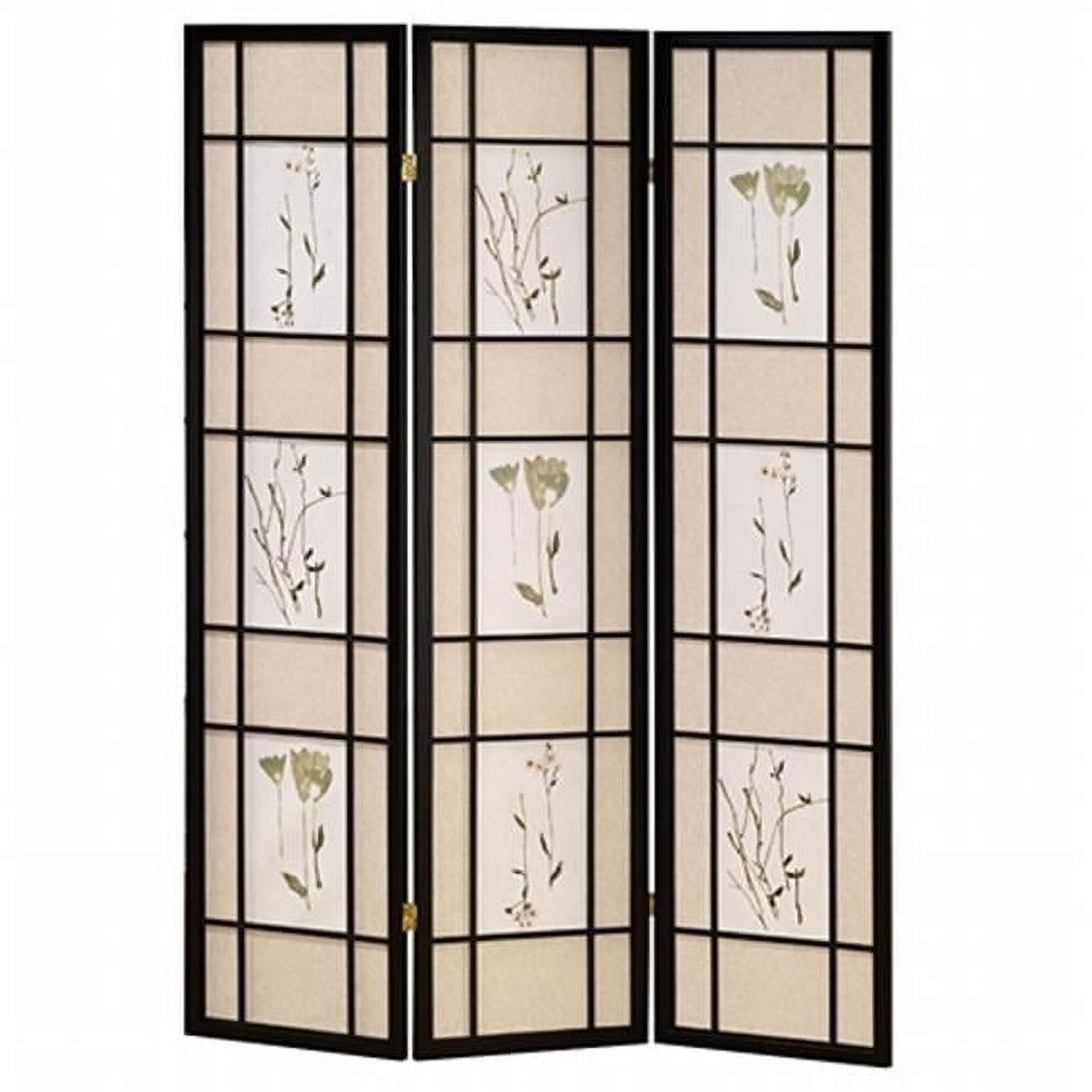 Natural Black Pine Wood 3-Panel Shoji Screen Divider