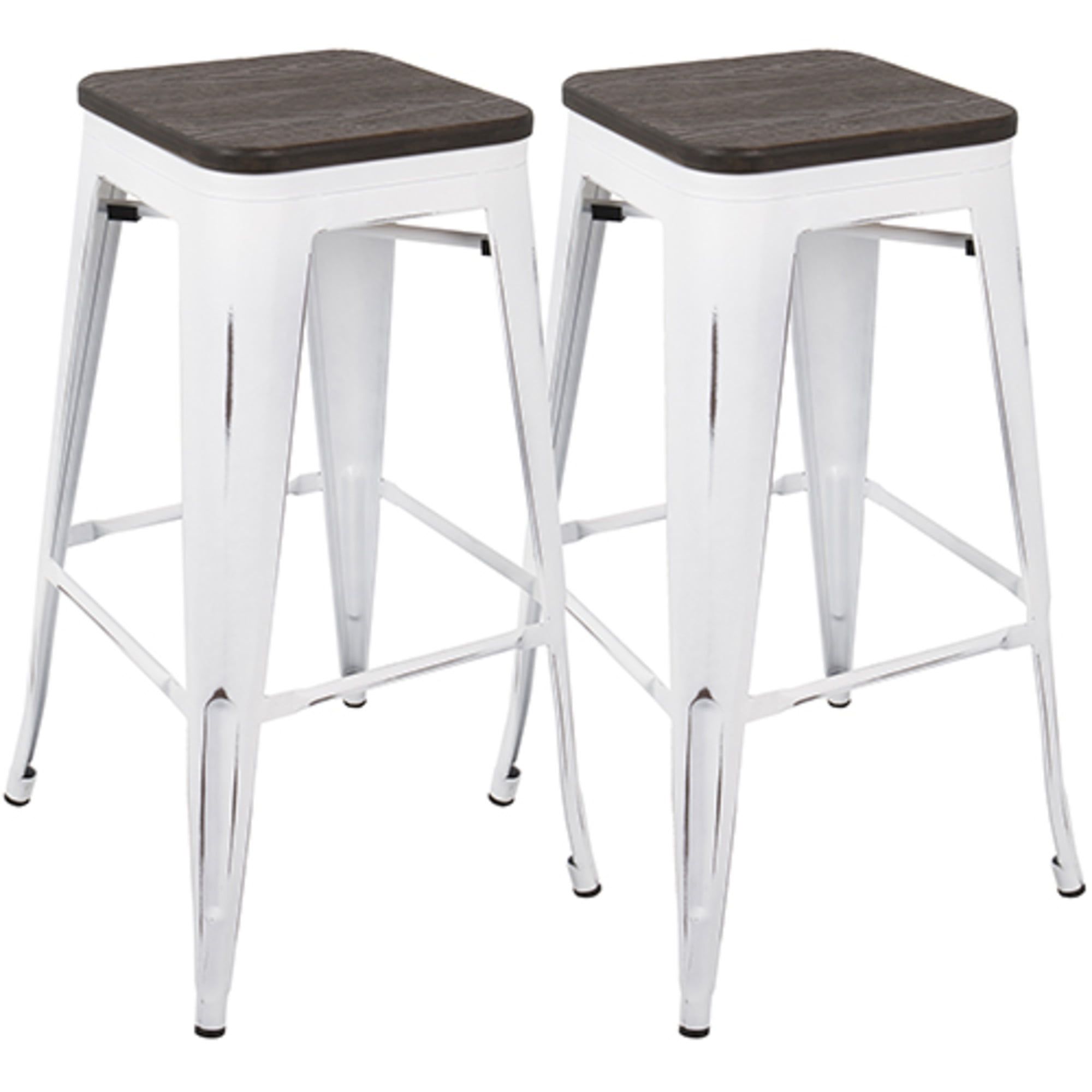 Vintage White & Espresso Industrial 30" Backless Stool with Footrest