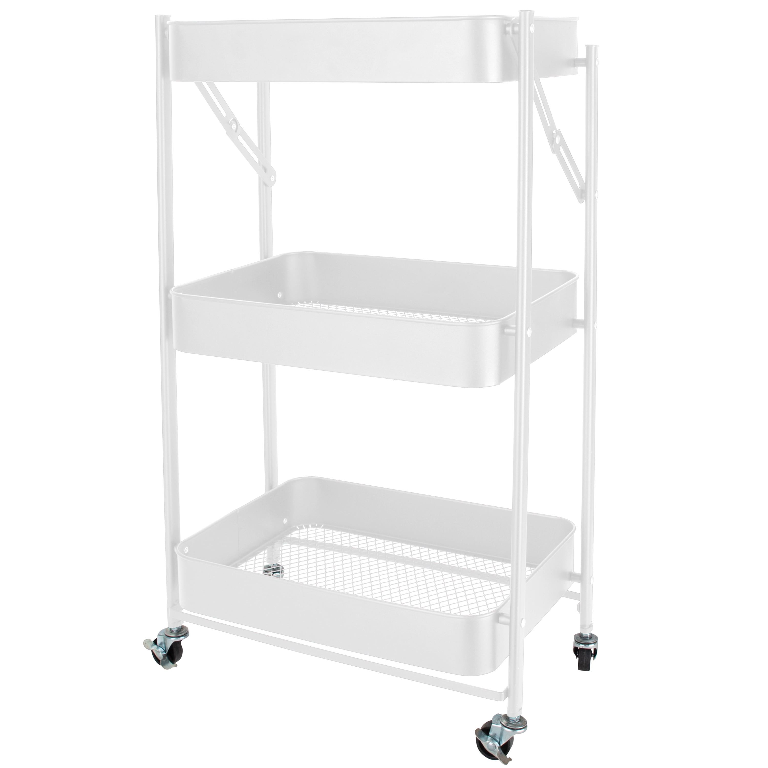 White 3-Tier Metal Folding Utility Rolling Storage Cart