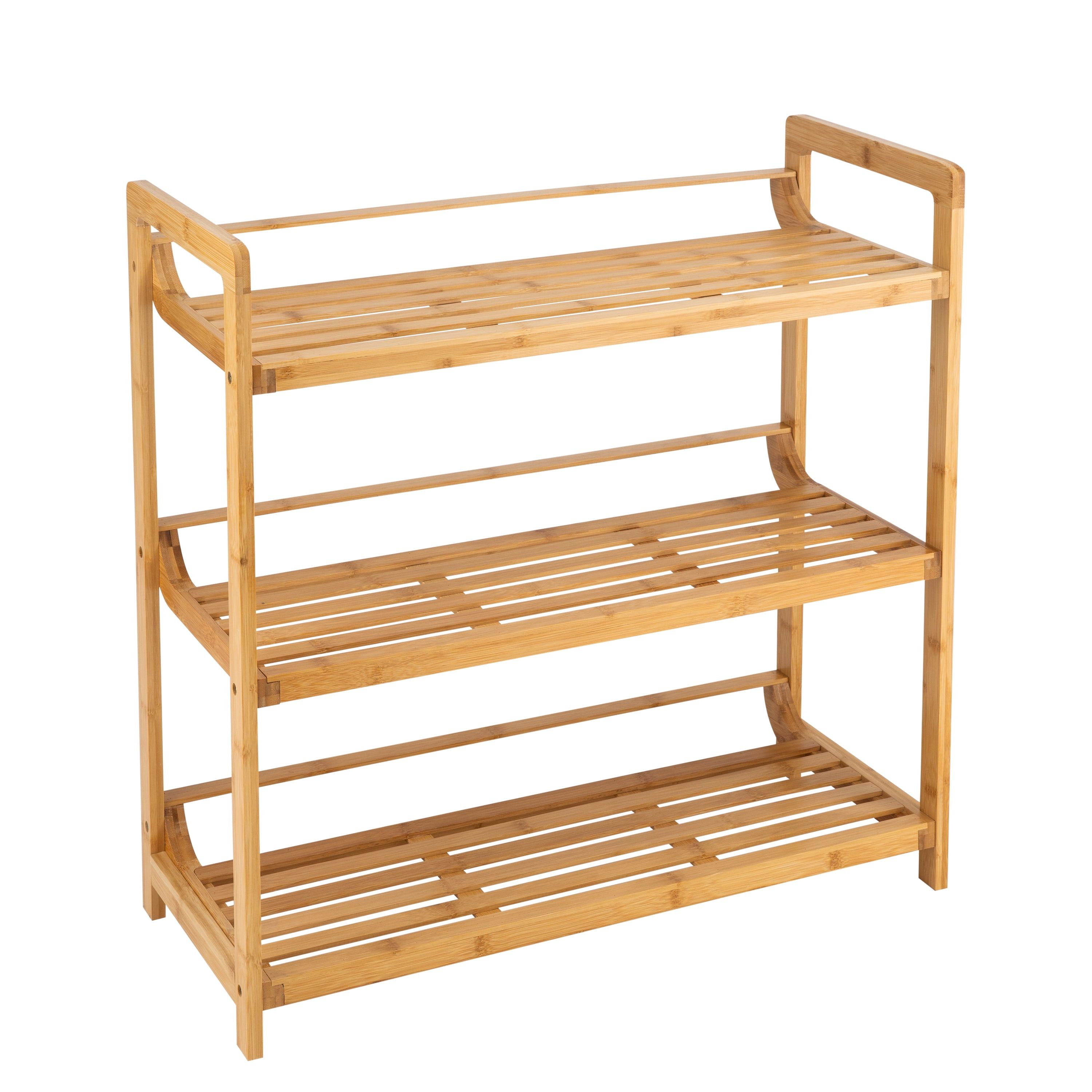 Nordic Brown Bamboo 3-Tier Wide Shelving Unit