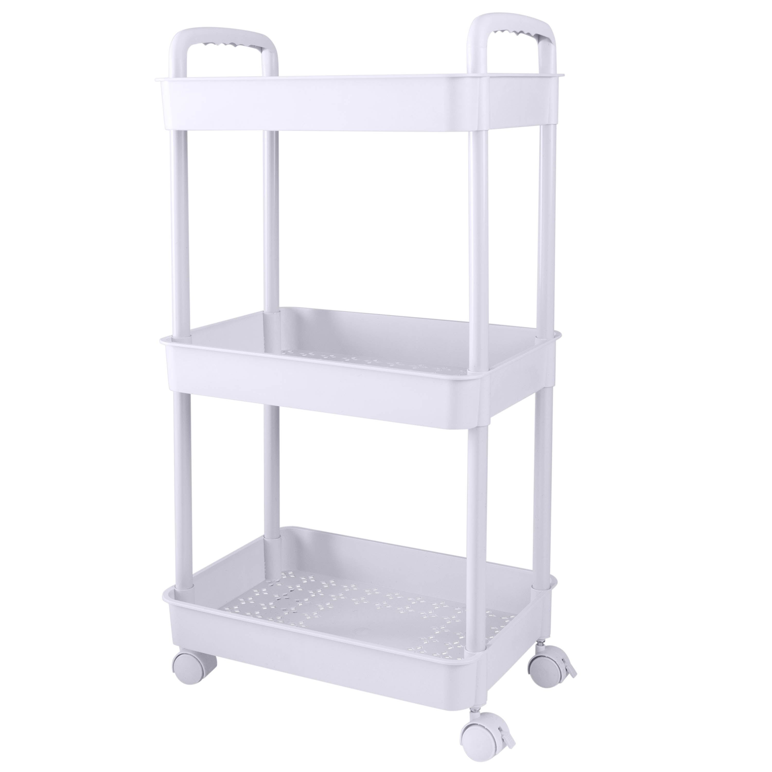 White 3-Tier Rolling Polypropylene Storage Cart